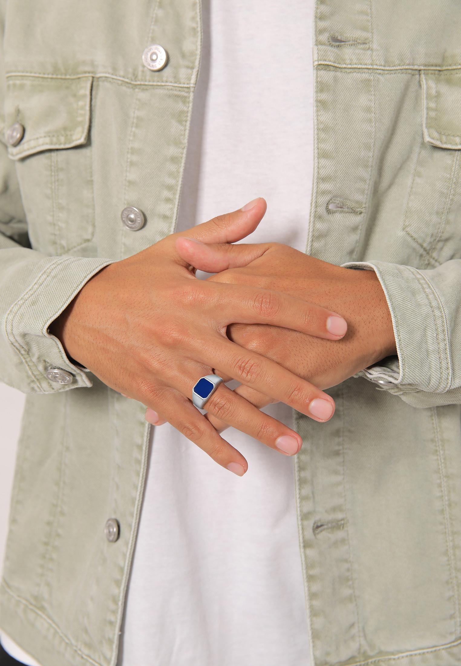 Kuzzoi Ring Siegelring Emaille Blau Basic 925 Silber