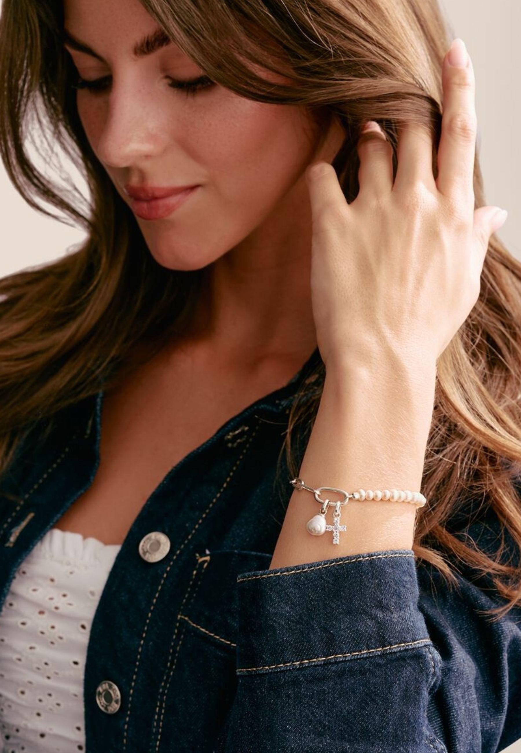 Thomas Sabo Charm-Armband mit Paperclip-Gliedern und Perlen sowie Connect-Glied aus