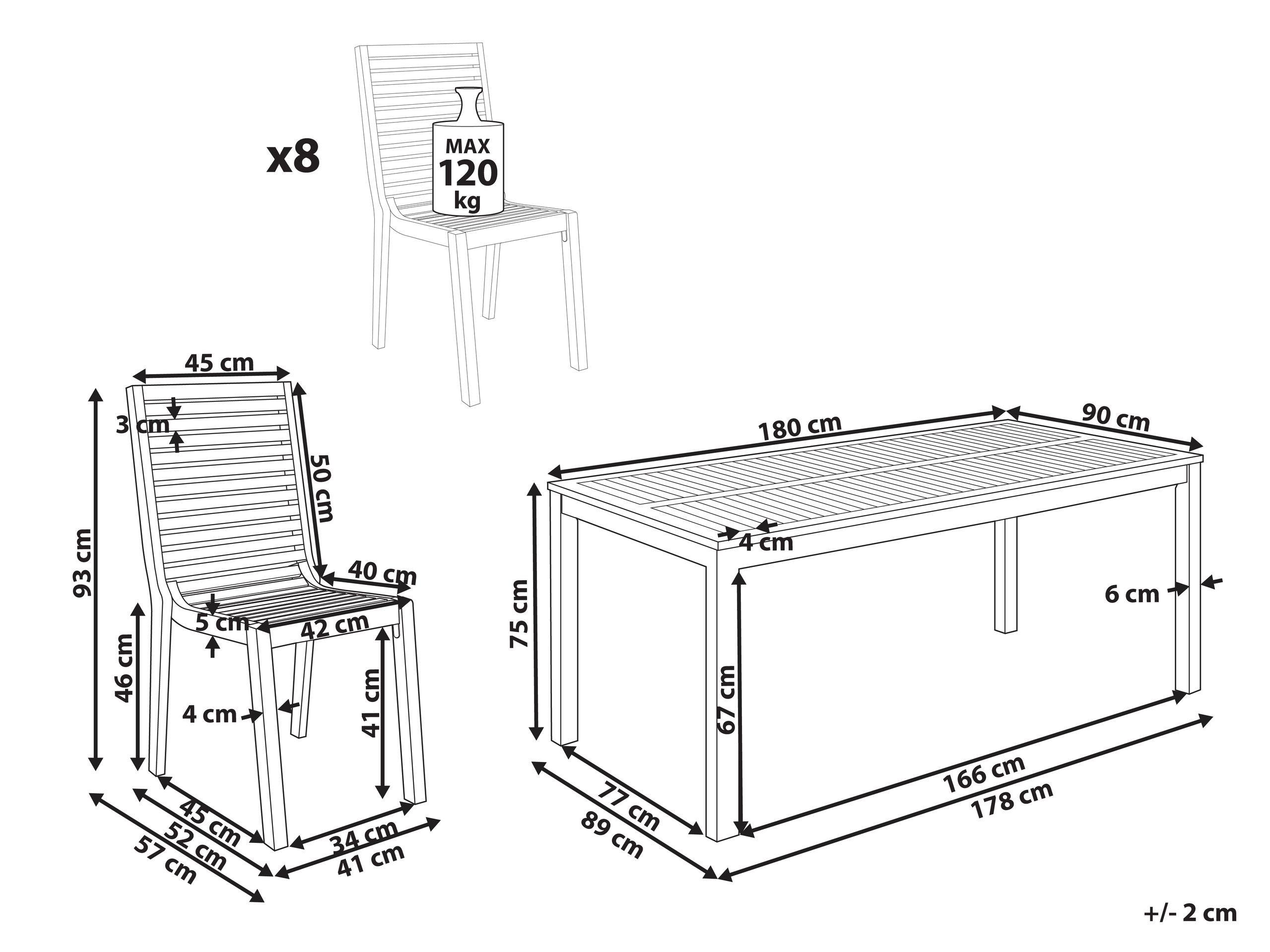Beliani Garten-Essgruppe für 8 Personen aus FSC® zertifiziertes Akazienholz Rustikal OMBRIANO