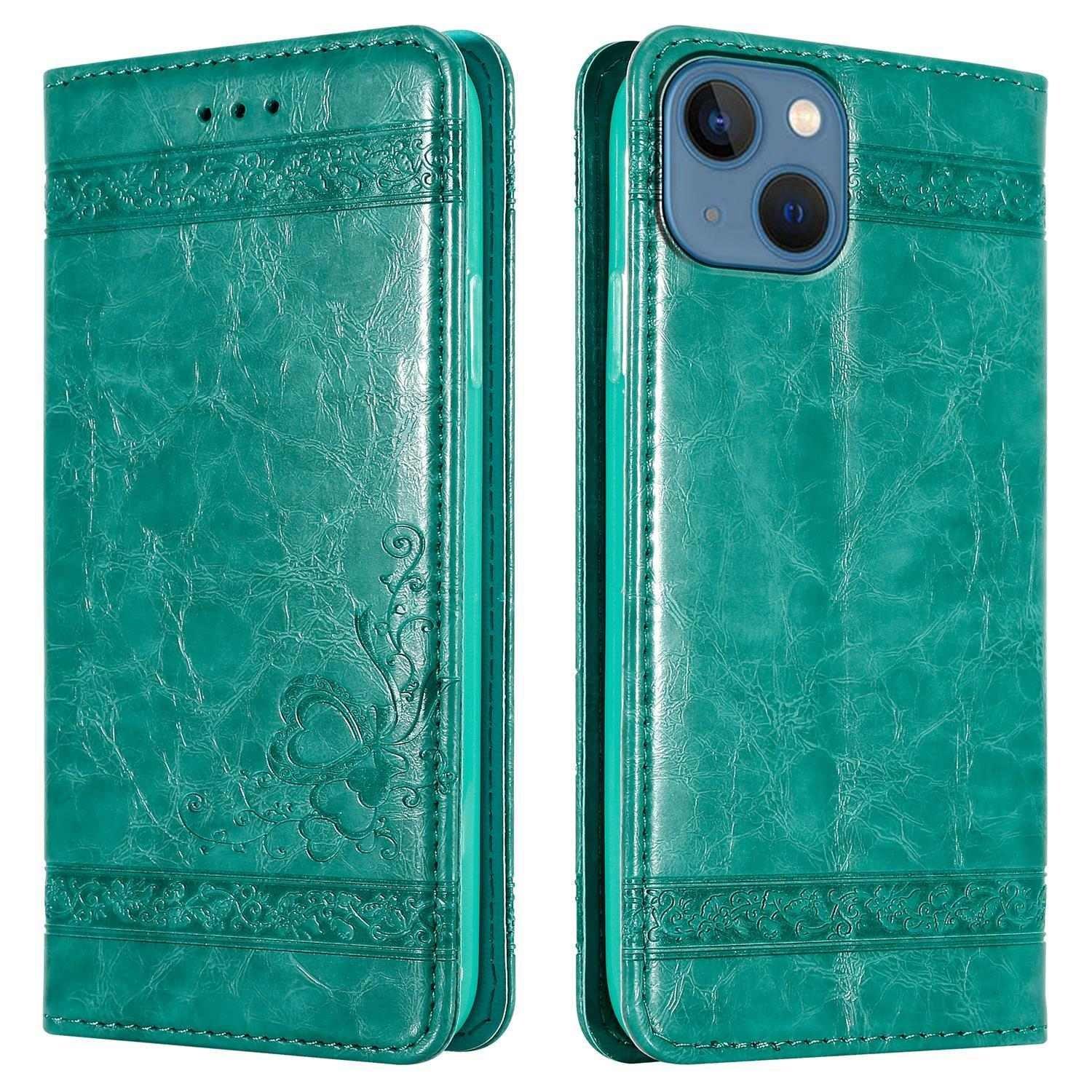 Cadorabo Cadorabo Hülle kompatibel mit Apple iPhone 13 MINI mit Ornamenten - Schutzhülle mit Magnetverschluss, Standfunktion und Kartenfach
