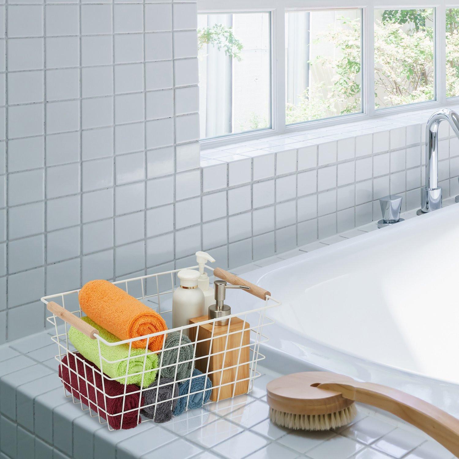 Northix Drahtkörbe mit Holzgriffen im 2er-Pack