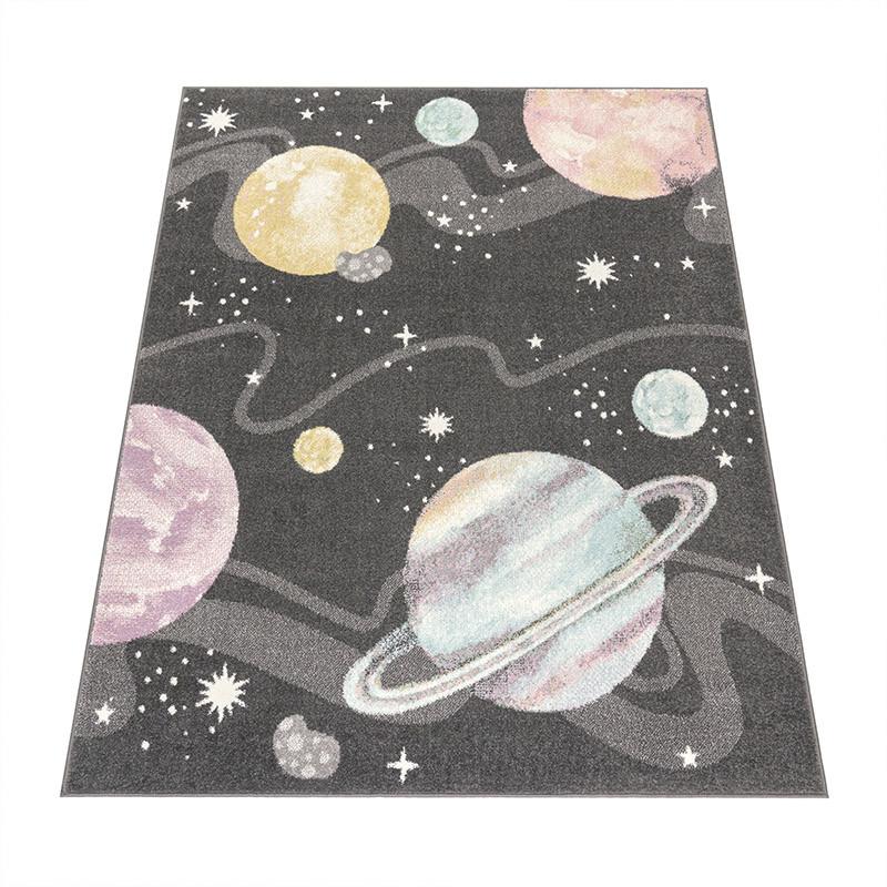Paco Home Kinderteppich Weltall Universum Antrazith