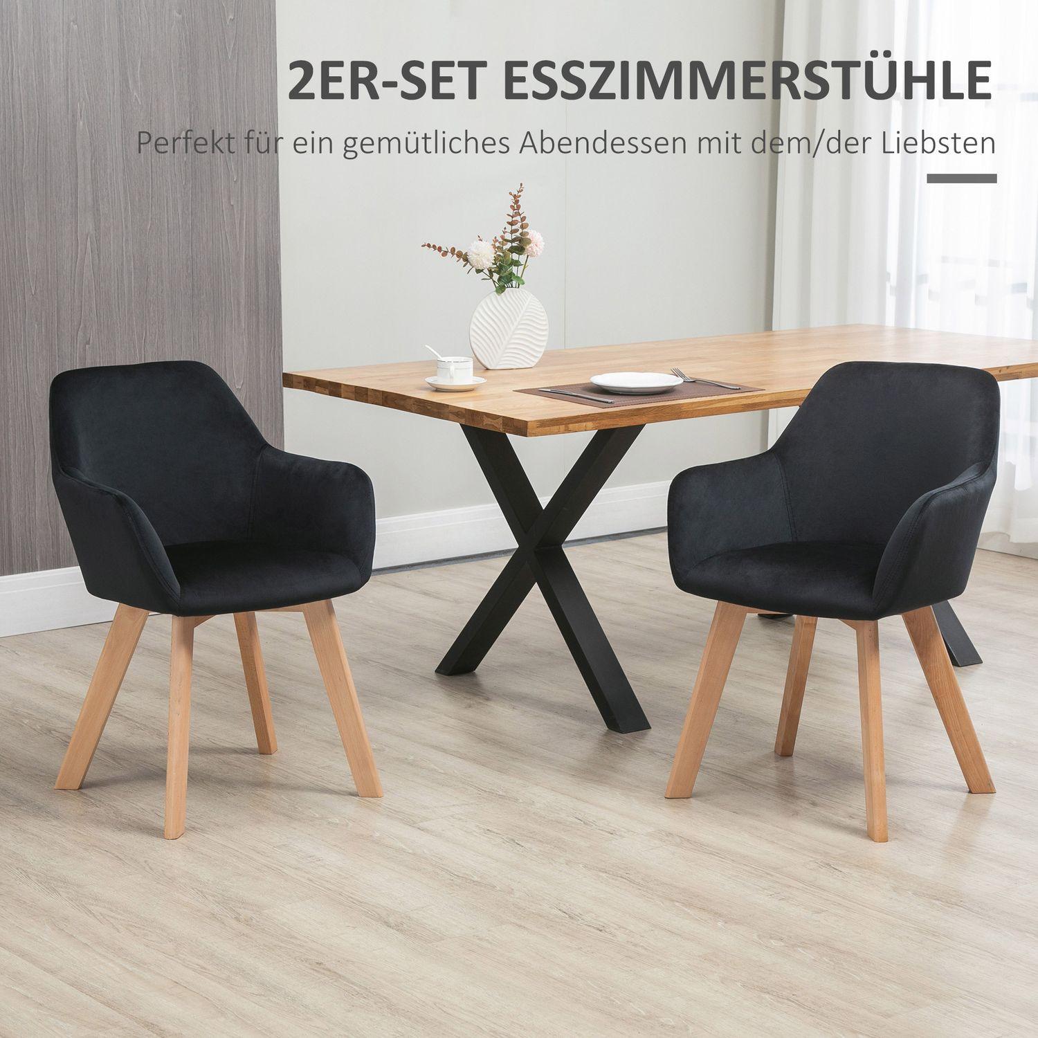 Northio Küchenstühle 2er Set, Belastbarkeit 120 kg, ergonomisch, mit verlängerten Armlehne, Rückenlehne, Polyester, Holz, 54x57x80 cm, Schwarz