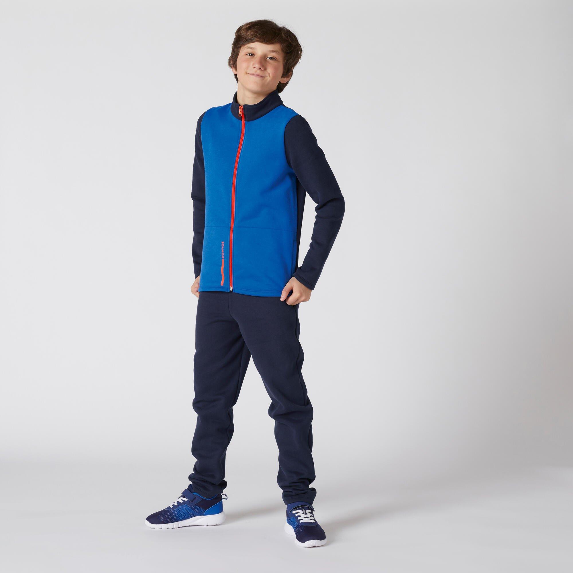 DOMYOS Trainingsanzug Baumwolle Warmy Zip Basic Kinder blau