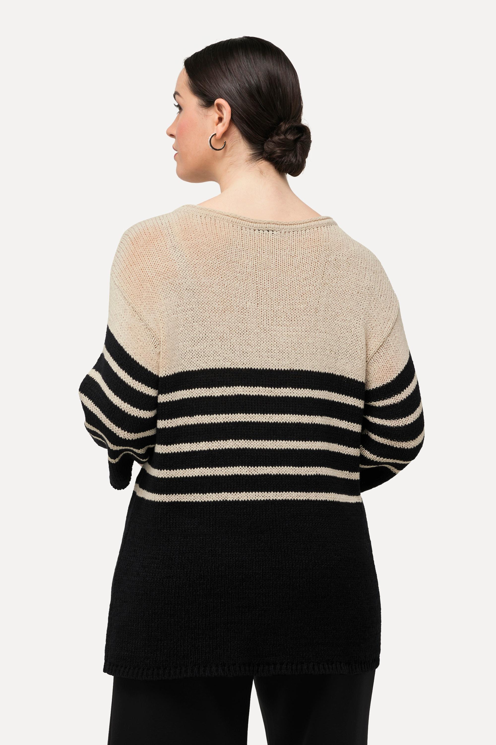 Ulla Popken Pullover, Ringel, Oversized, Rundhals, 3/4-Arm