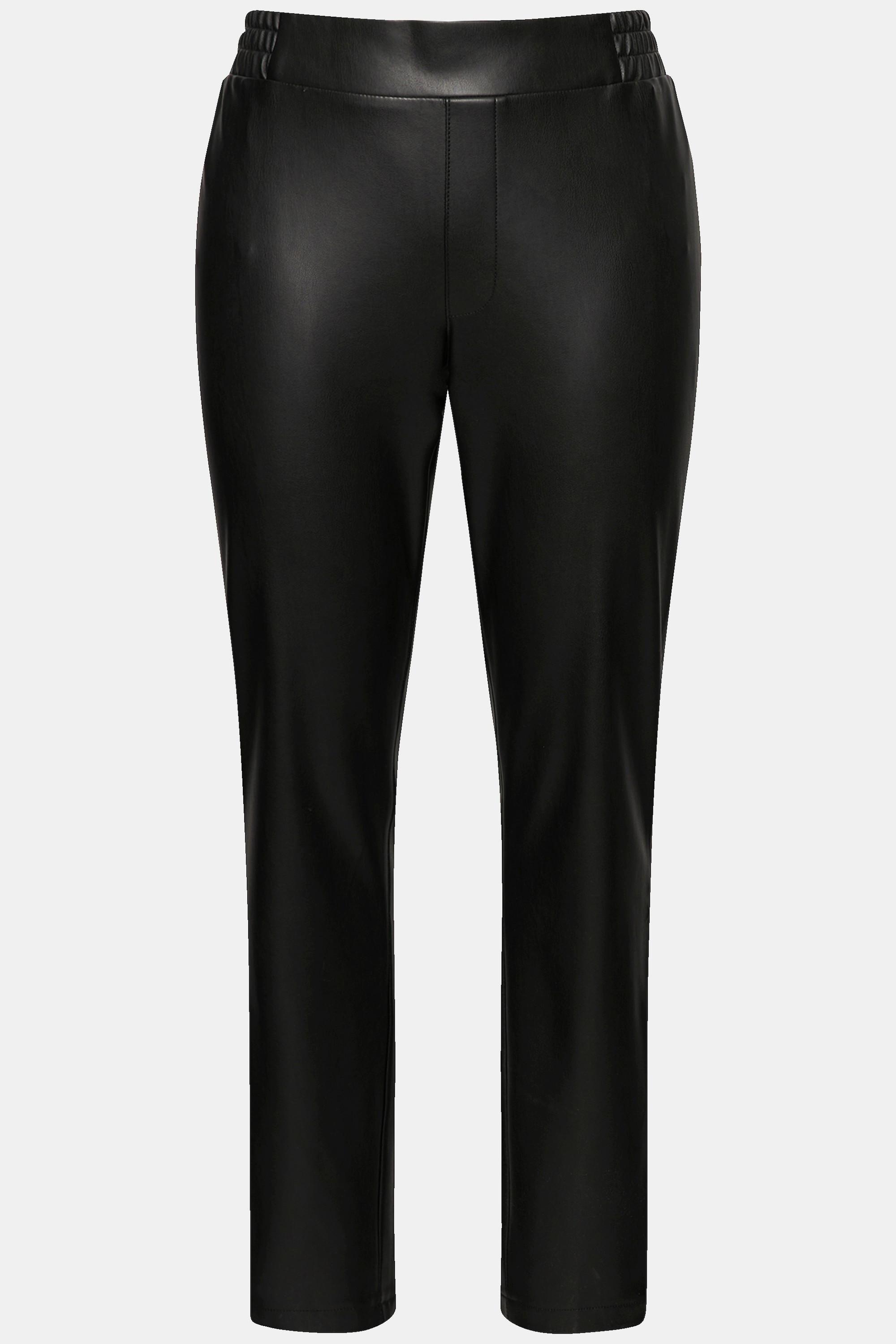 Ulla Popken Lederoptik Hose Slim Stretch mit Elastikbund