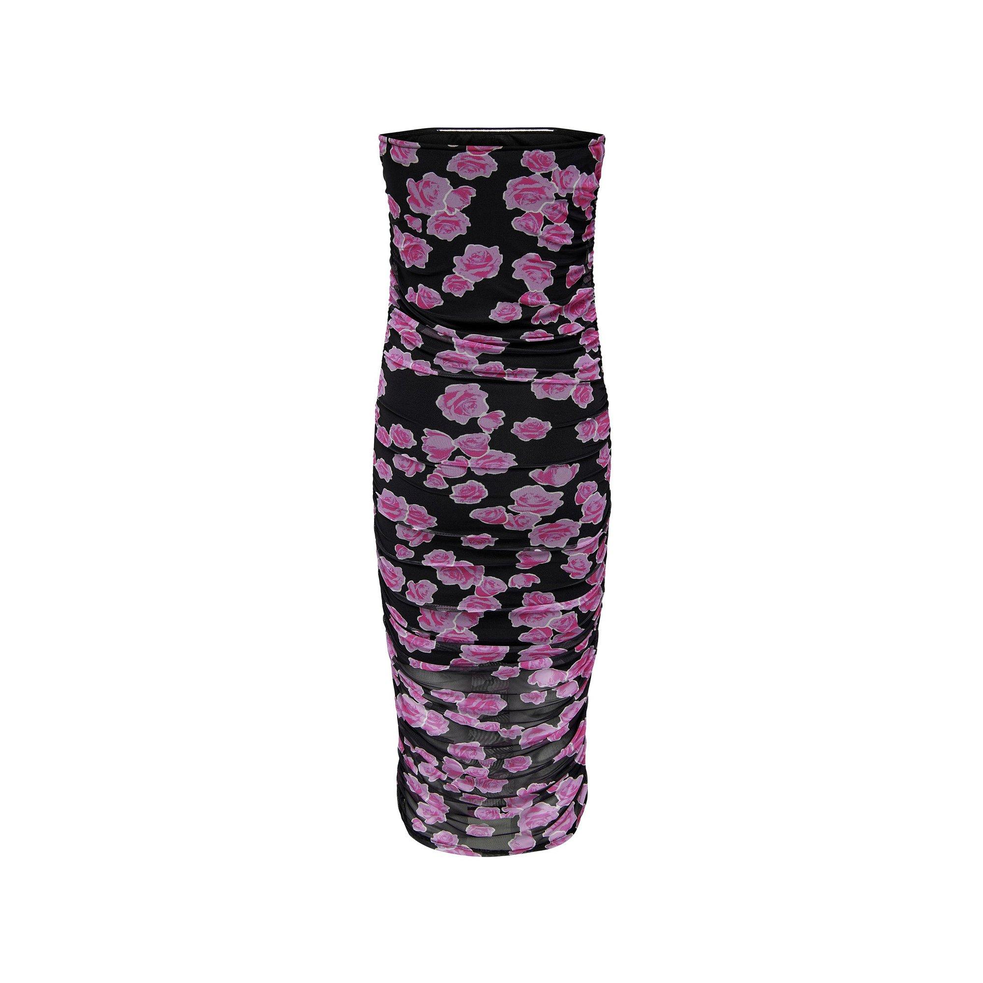 ONLY Trägerloses gerafftes Blumen-Midikleid