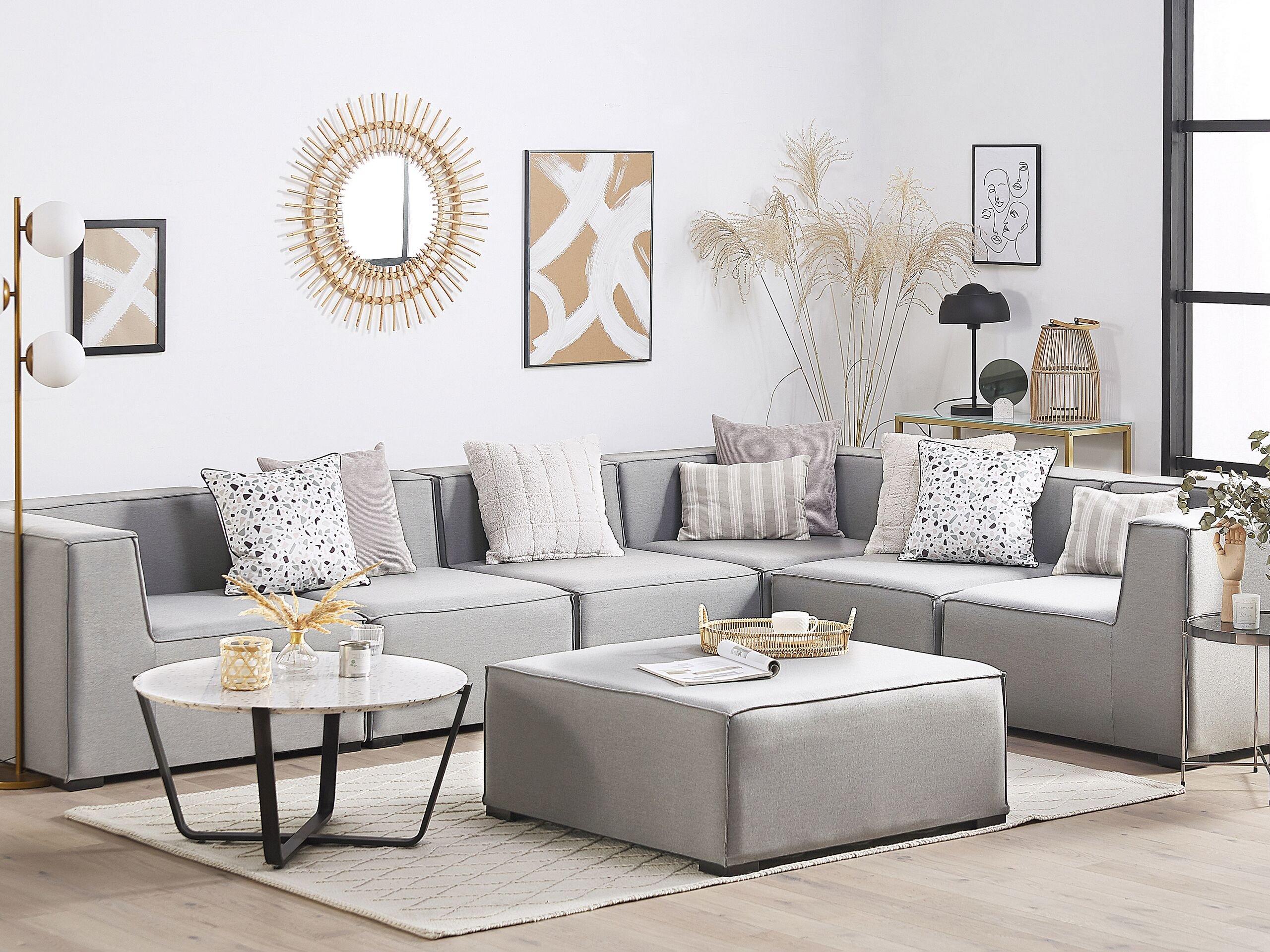 Beliani Ecksofa mit Ottomane aus Polyester Modern AREZZO