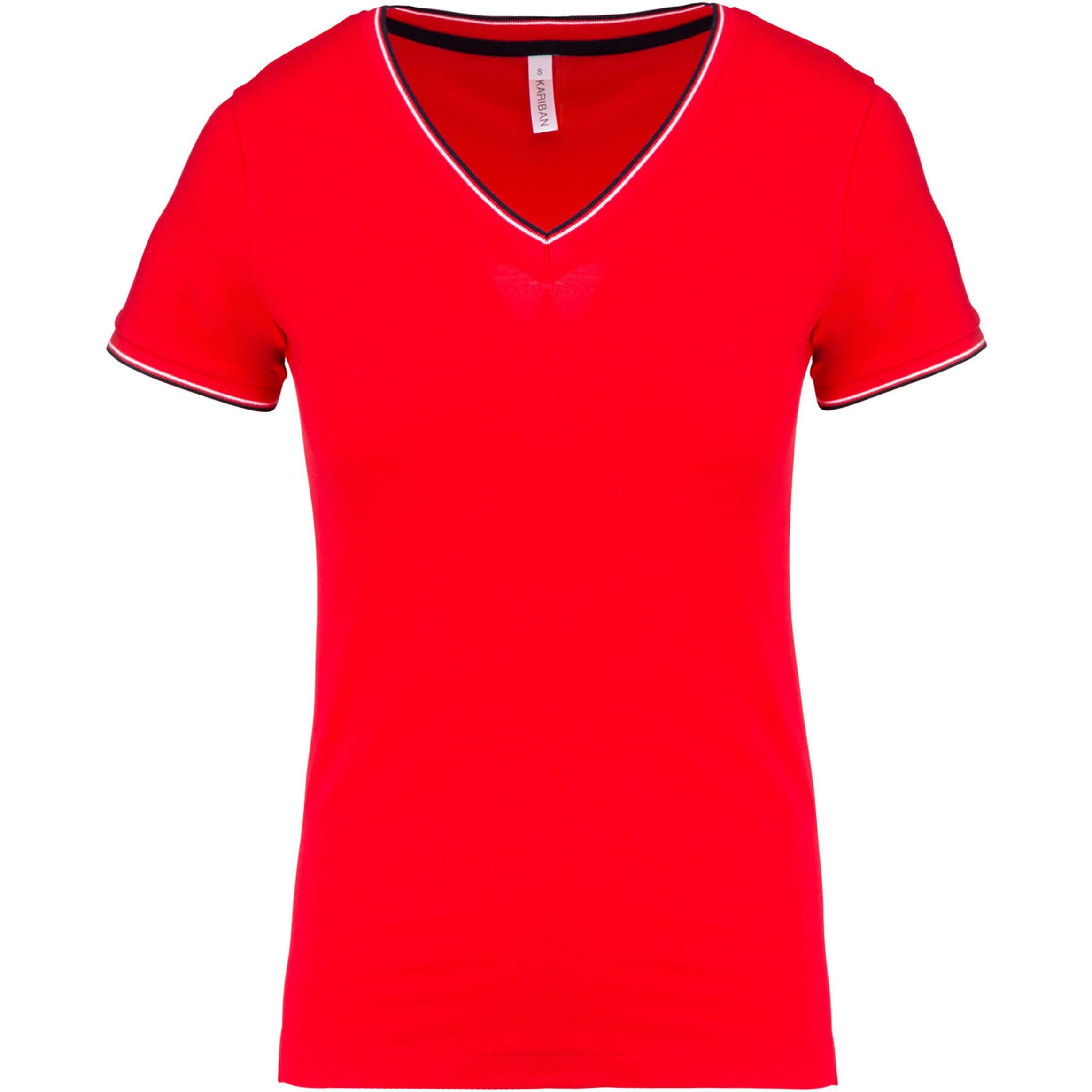 Kariban Damen Piqué Strick V-Ausschnitt T-Shirt