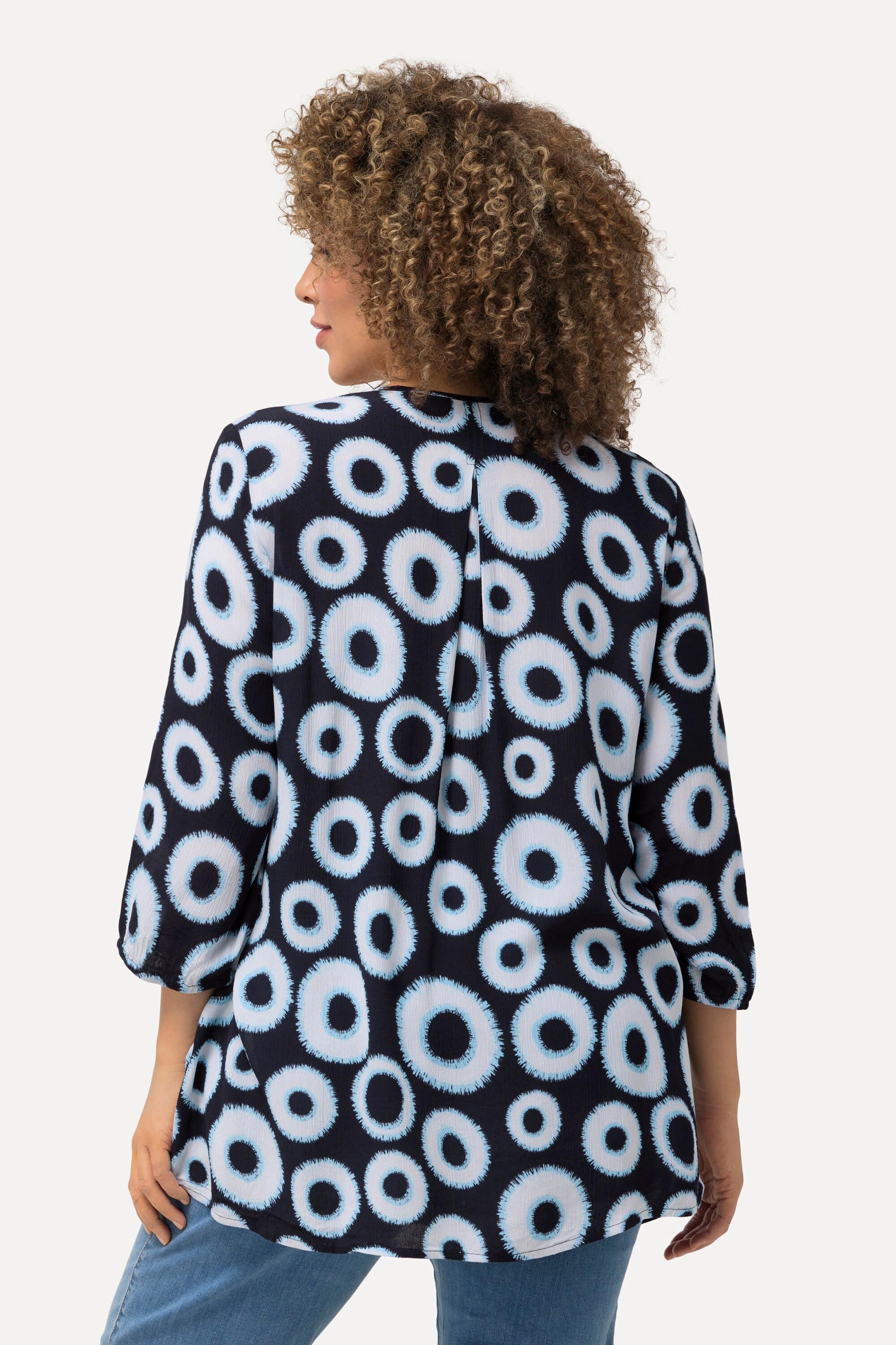 Ulla Popken Smokbluse Kreise A-Linie Rundhals 3/4-Arm