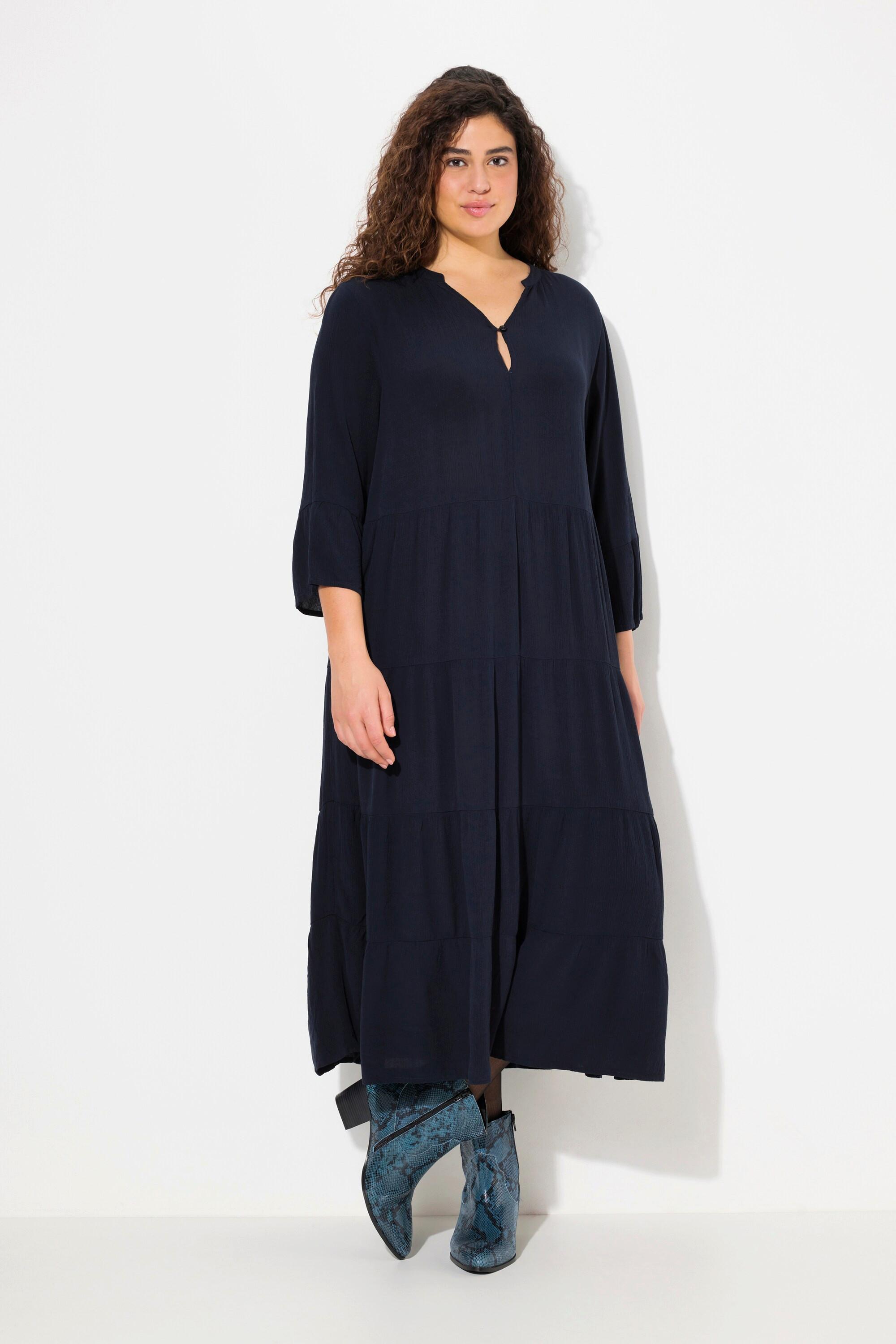 Ulla Popken A-Linie Tunika-Ausschnitt 3/4 Volantarm Kleid