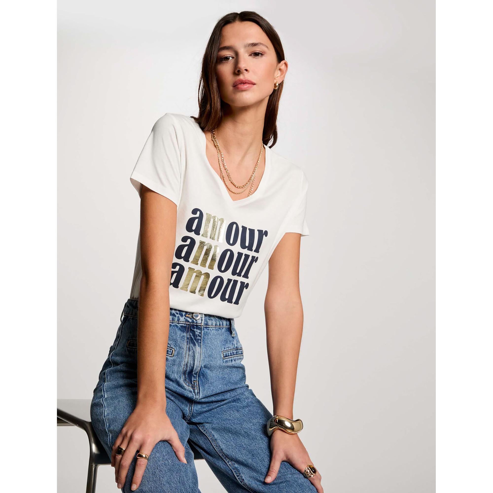 MORGAN T-Shirt mit V-Ausschnitt und Amour Print