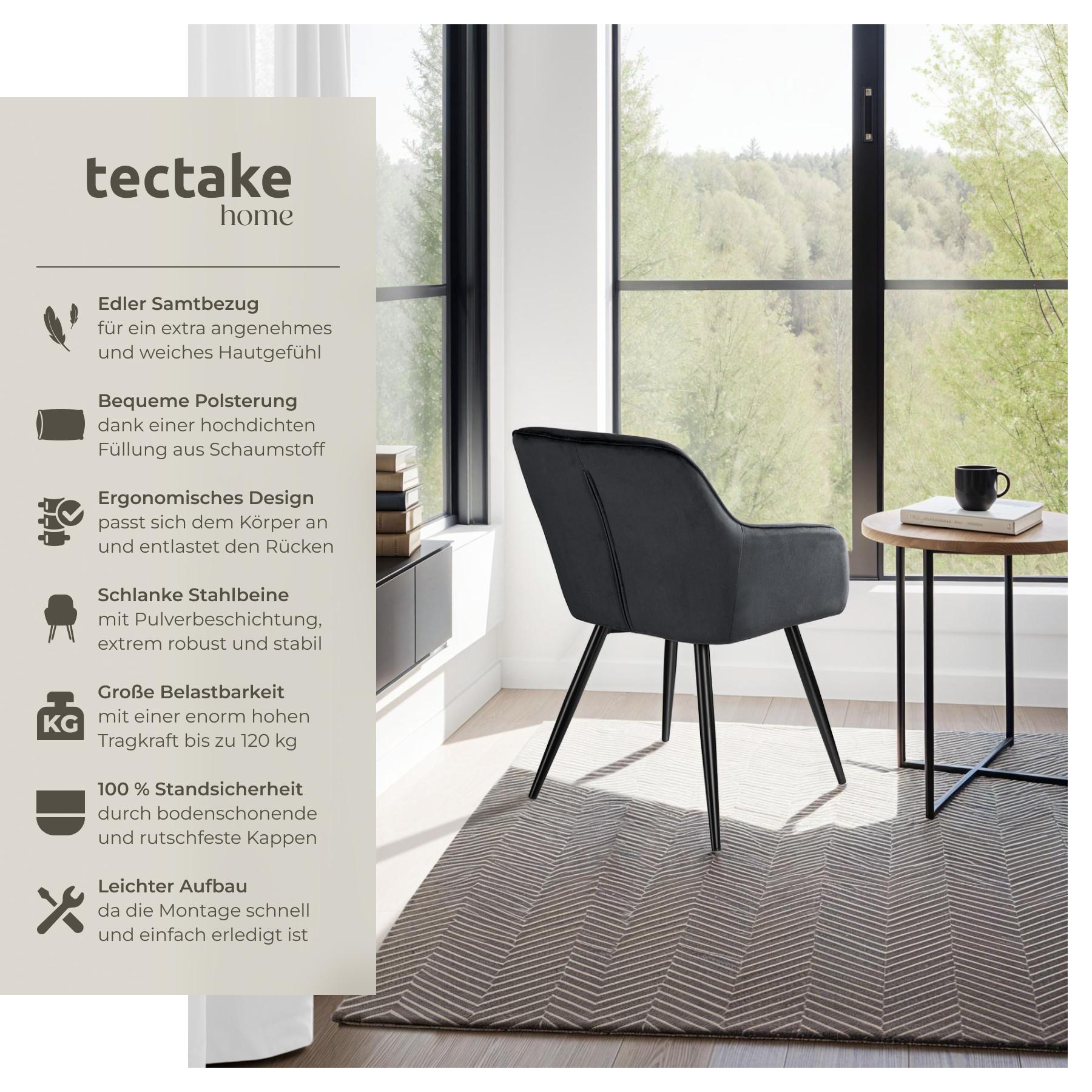 Tectake Stuhl Marilyn Samtoptik-schwarze Stuhlbeine