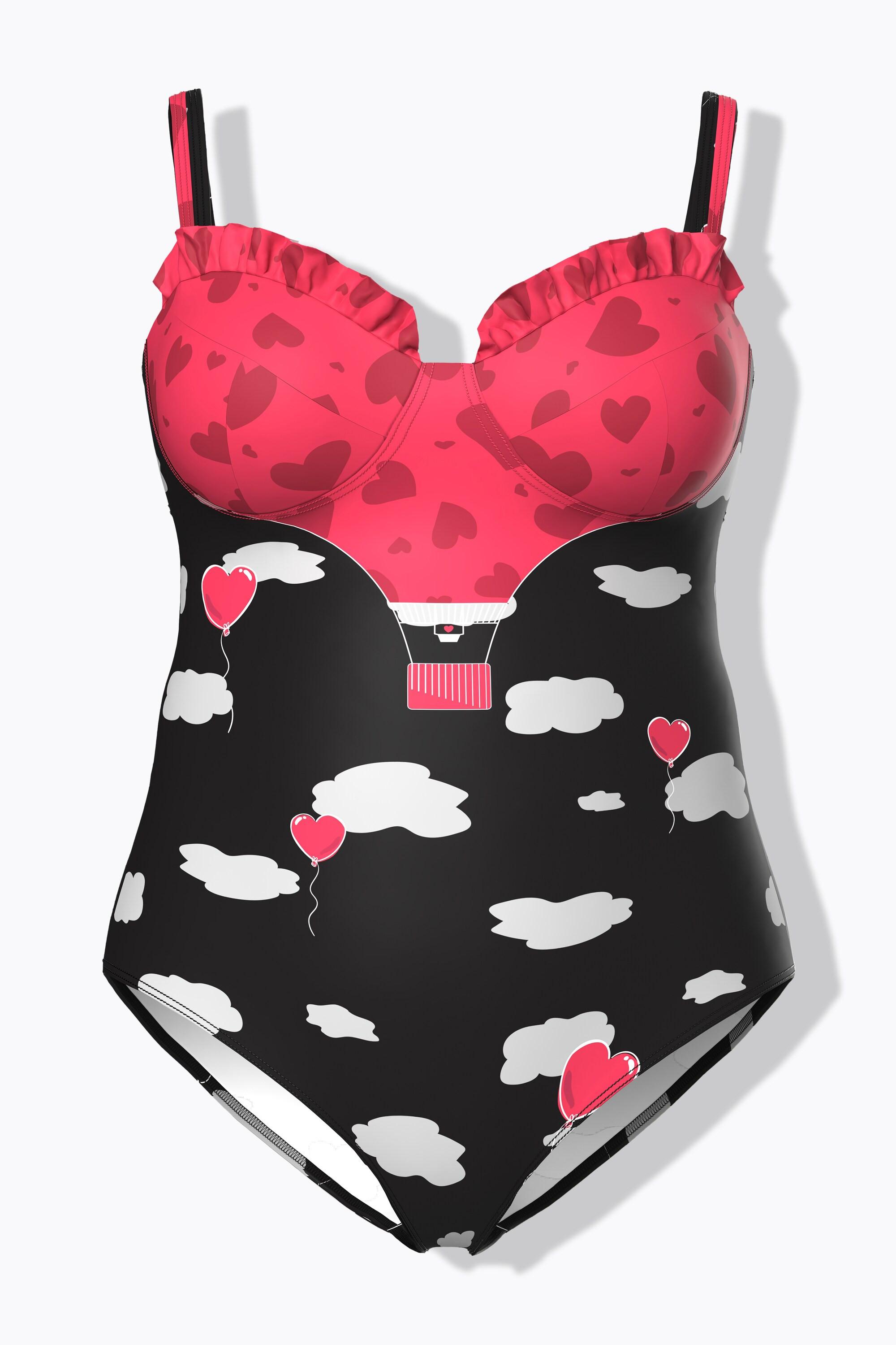 Ulla Popken Badeanzug, Herzen, Rüschen, Bügel-Softcups
