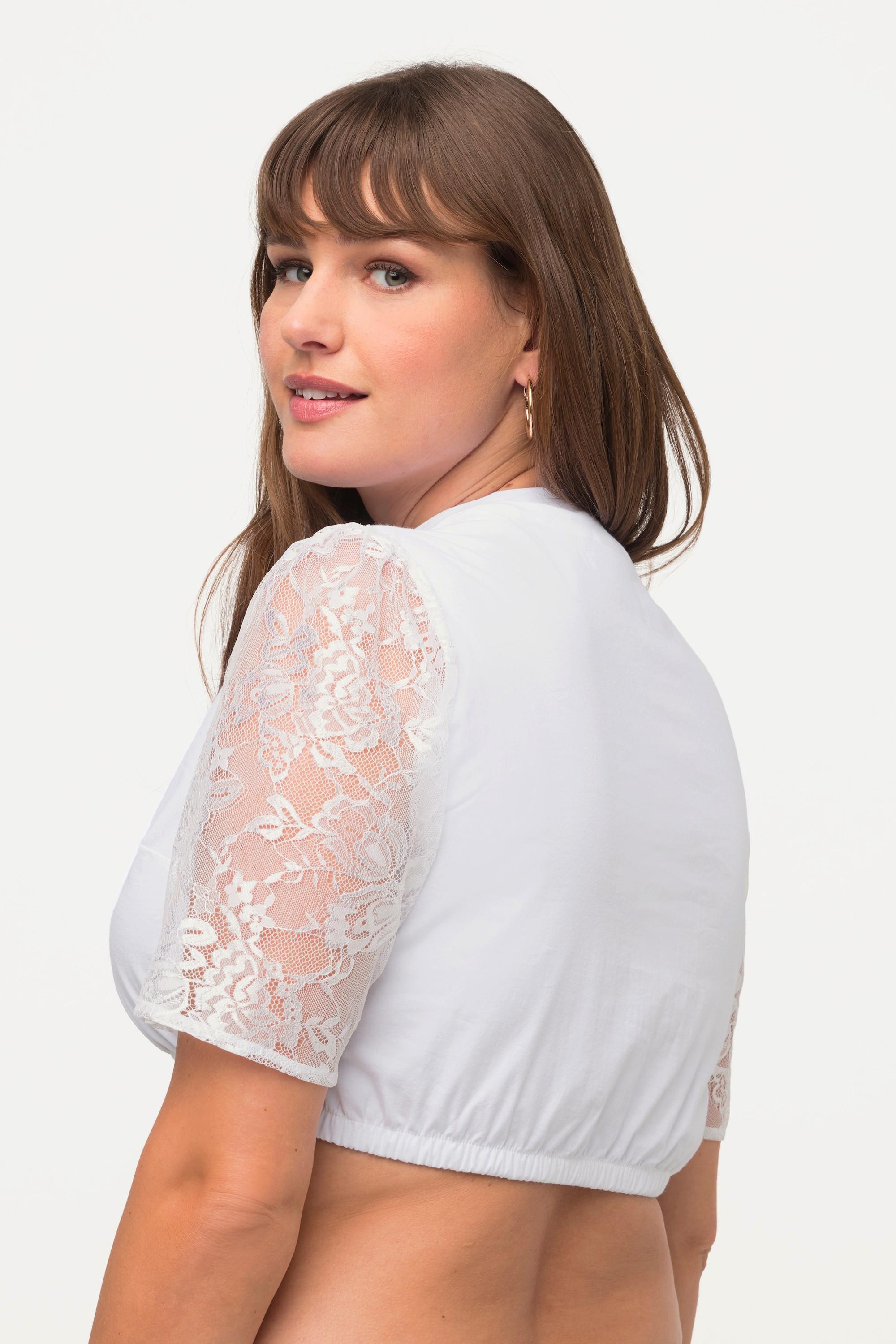Ulla Popken Dirndlbluse Stehkragen Carree-Ausschnitt 1/2-Arm