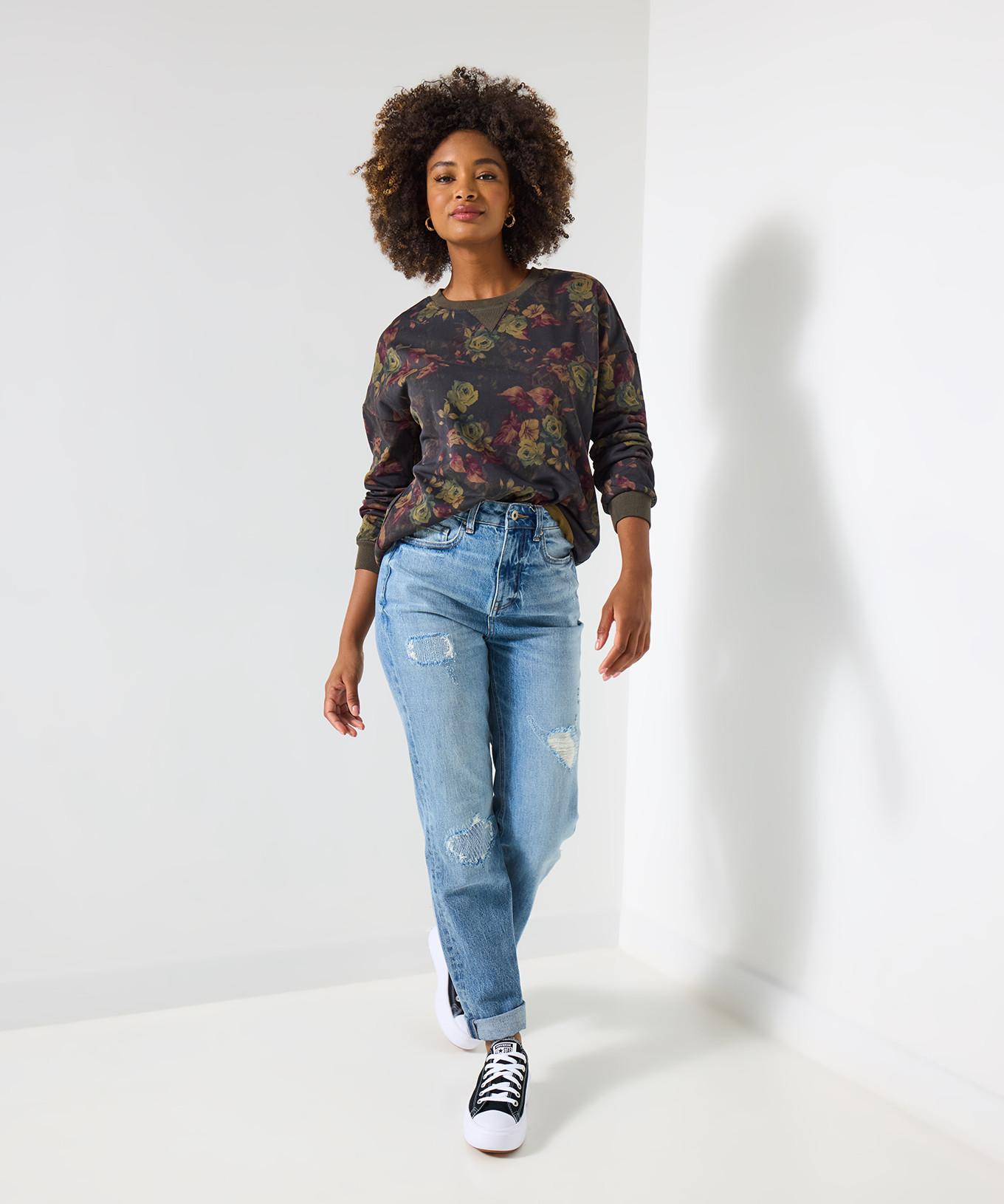 Joe Browns Sweatshirt mit Blumenmuster und Rundhalsausschnitt