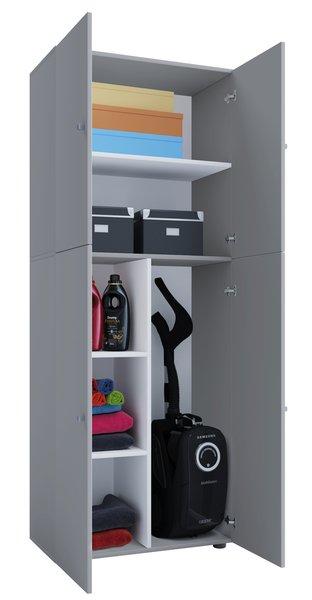 VCM Holz Besenschrank Staubsauger Putzschrank Haushaltsschrank Drehtüren Lona