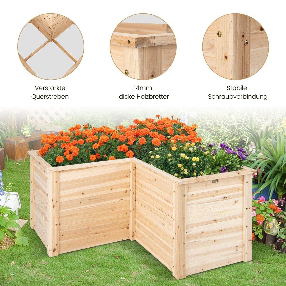 Northix Hochbeet Holz Pflanzkasten für Balkon Garten Terrasse Kräuterbeet Blumenkasten Natur