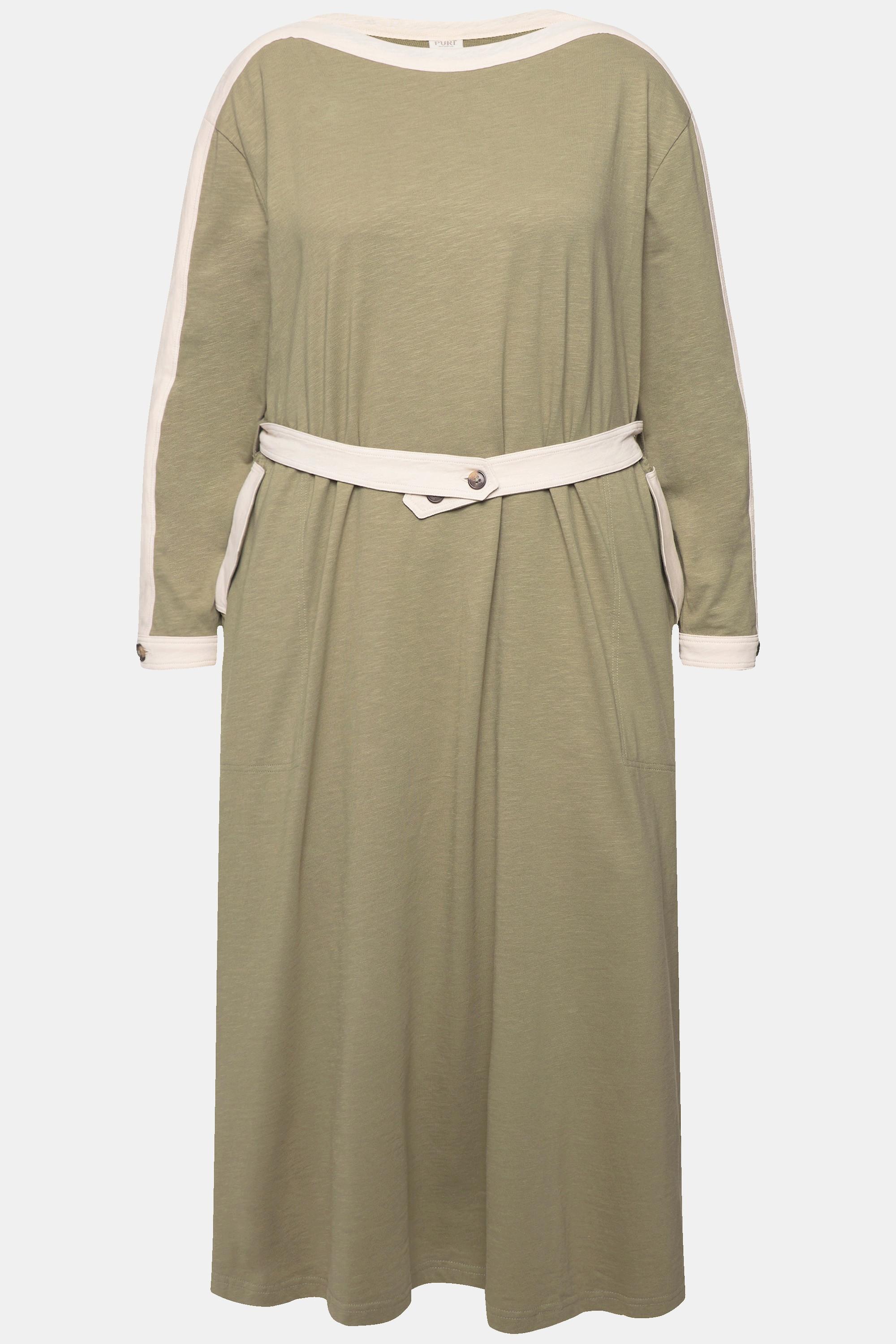 Ulla Popken Jersey-Midikleid U-Boot-Ausschnitt Langarm Biobaumwolle
