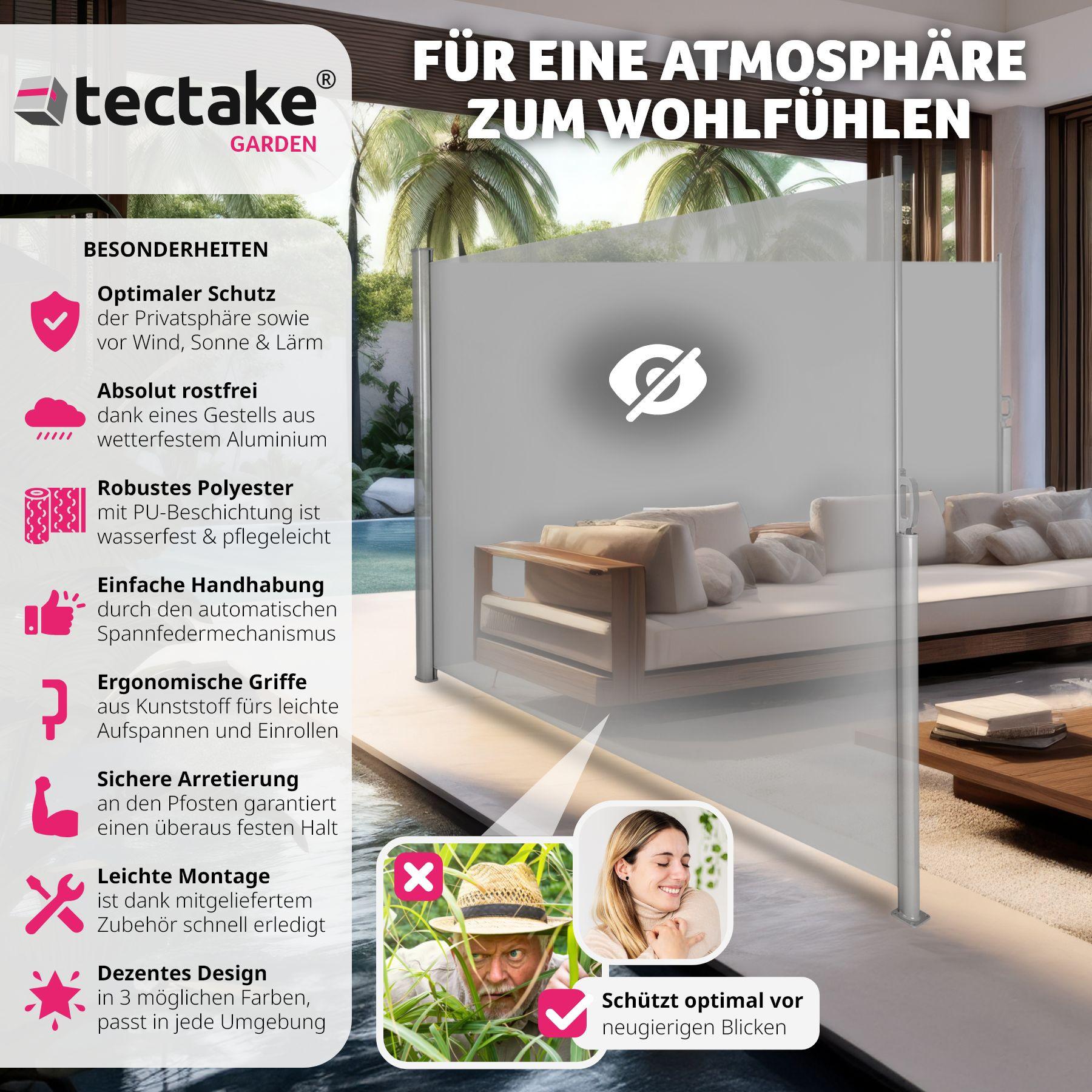 Tectake Aluminium Doppel Seitenmarkise ausziehbar mit Aufrollmechanismus