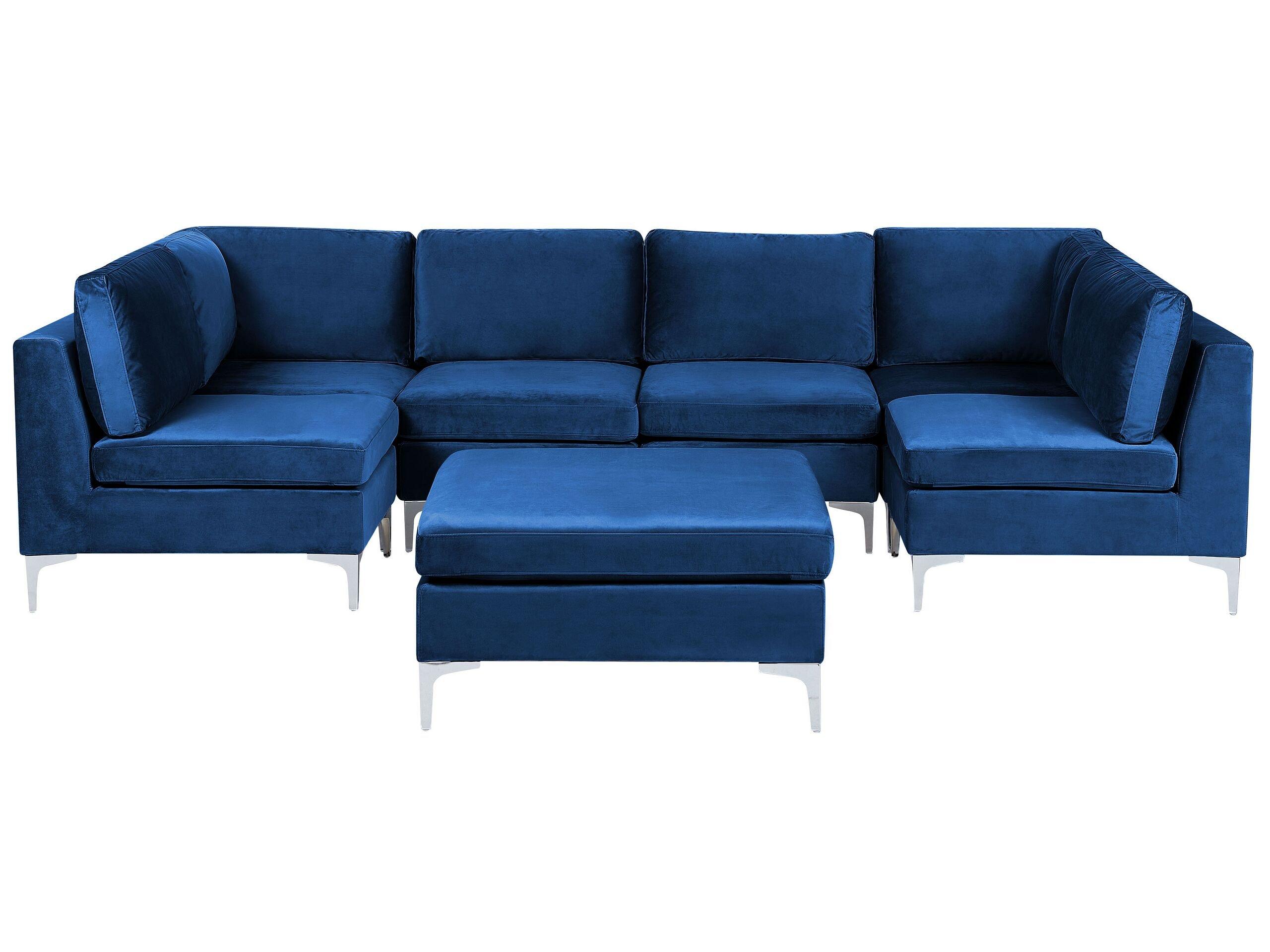 Beliani U-förmiges Sofa mit Ottomane aus Samtstoff Modern EVJA