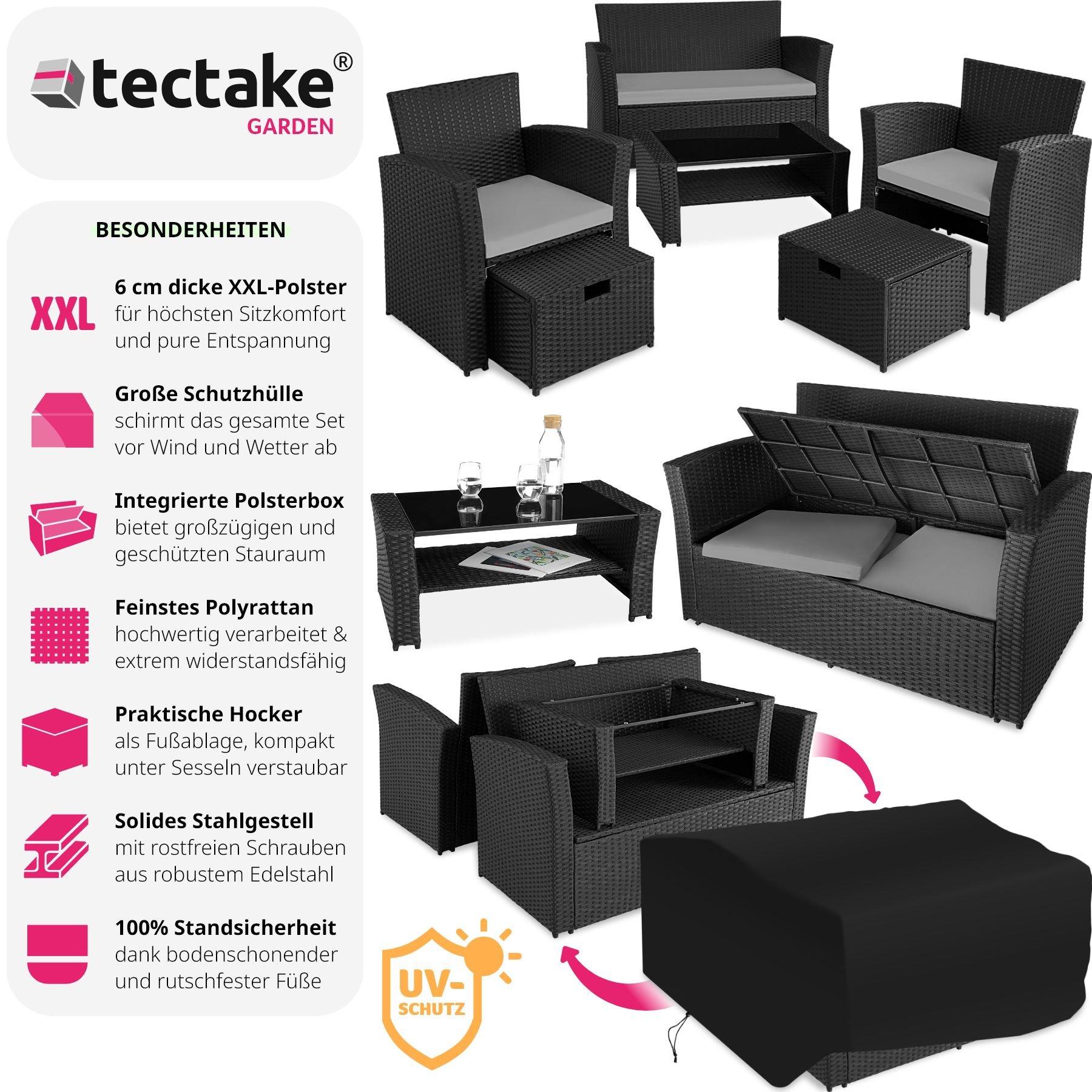 Tectake Rattan Sitzgruppe Modena 3+2+1 inkl. Schutzhülle