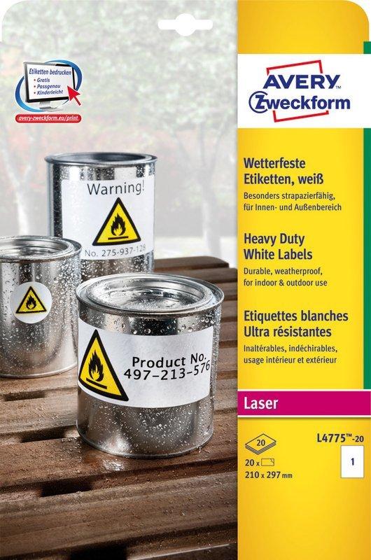 Avery-Zweckform AVERY ZWECKFORM Laser-Etiketten 210x297mm, wetterfest 20 St.