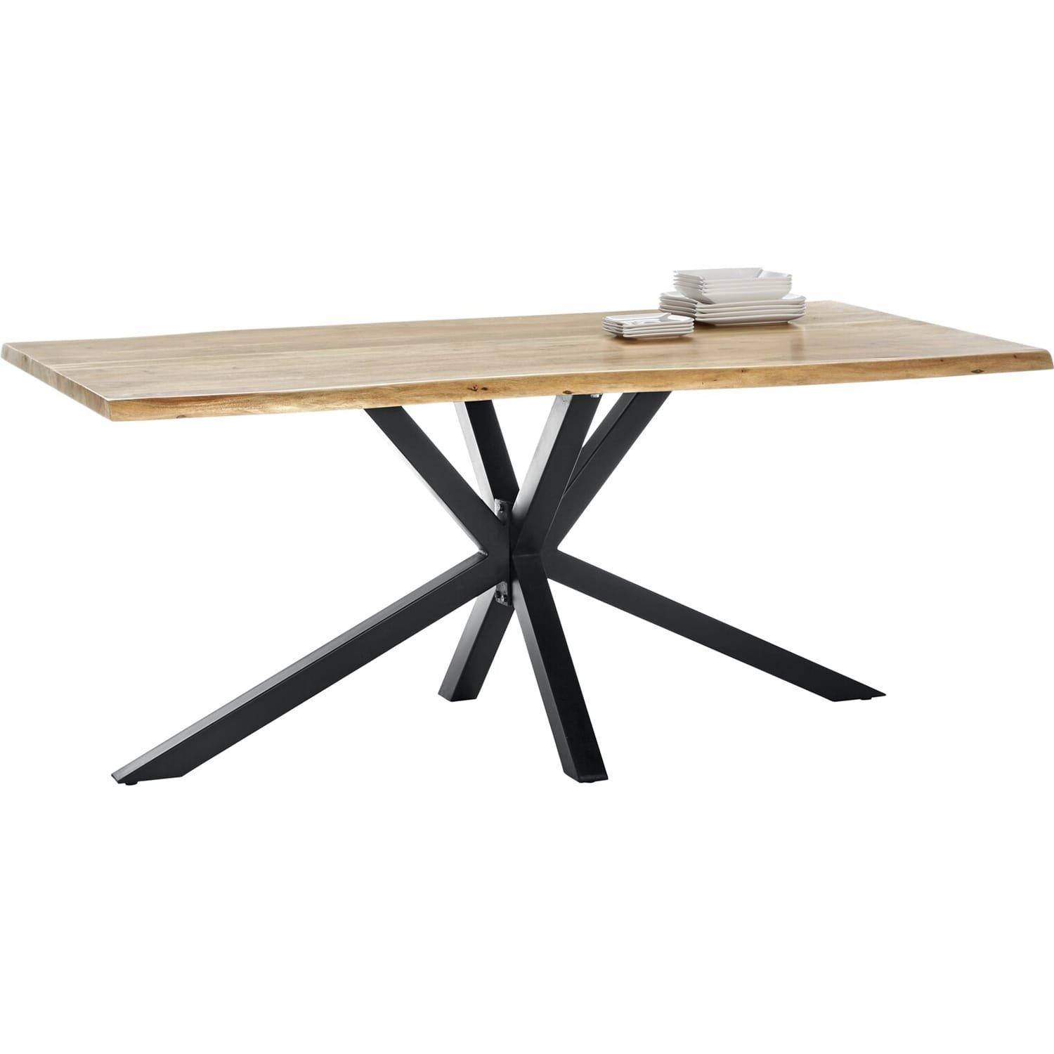 mutoni Massivholztisch 200x100 - Akazie natur - Metall antik - mit Baumkante