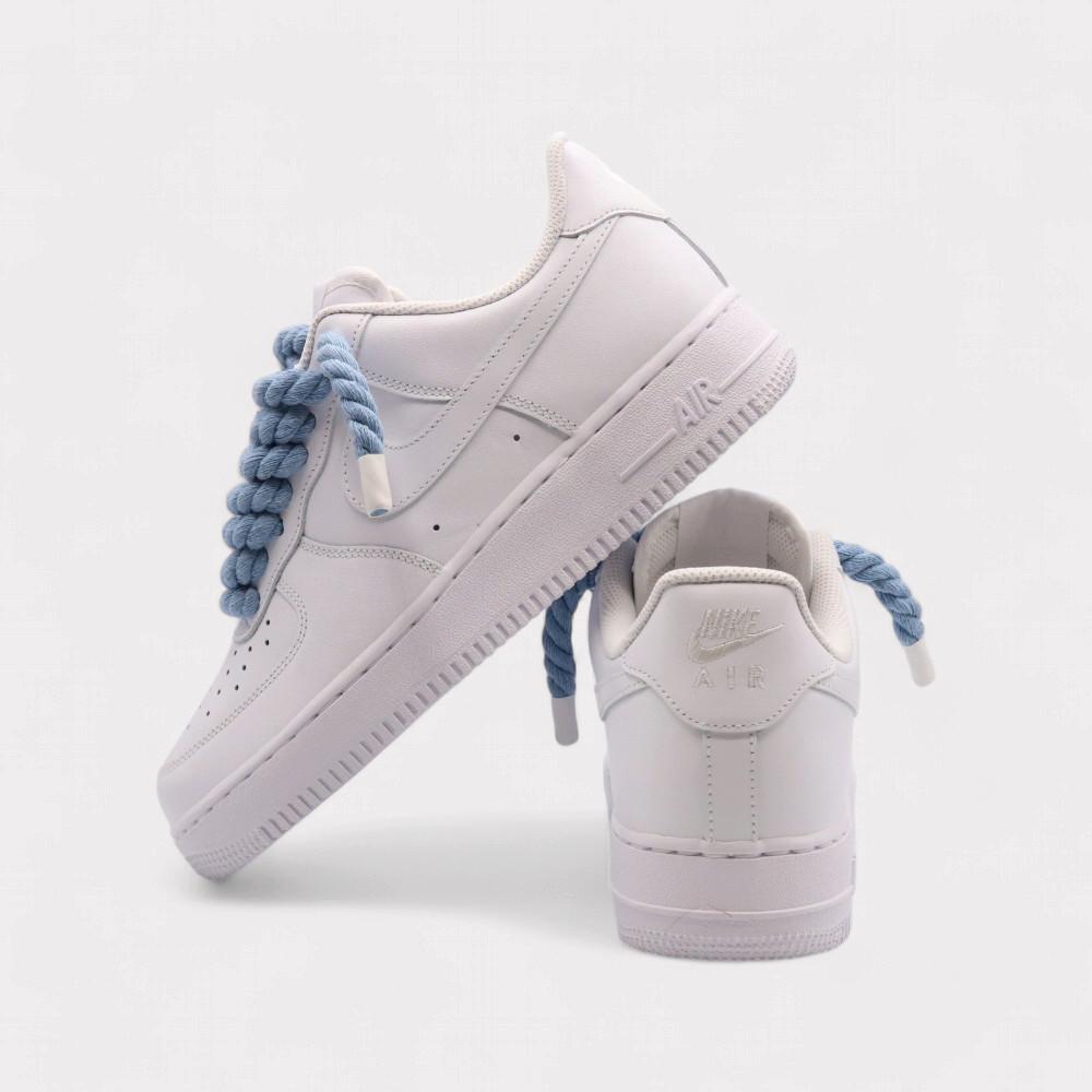 NIKE Air Force 1 White - Rope Lace Light Blue