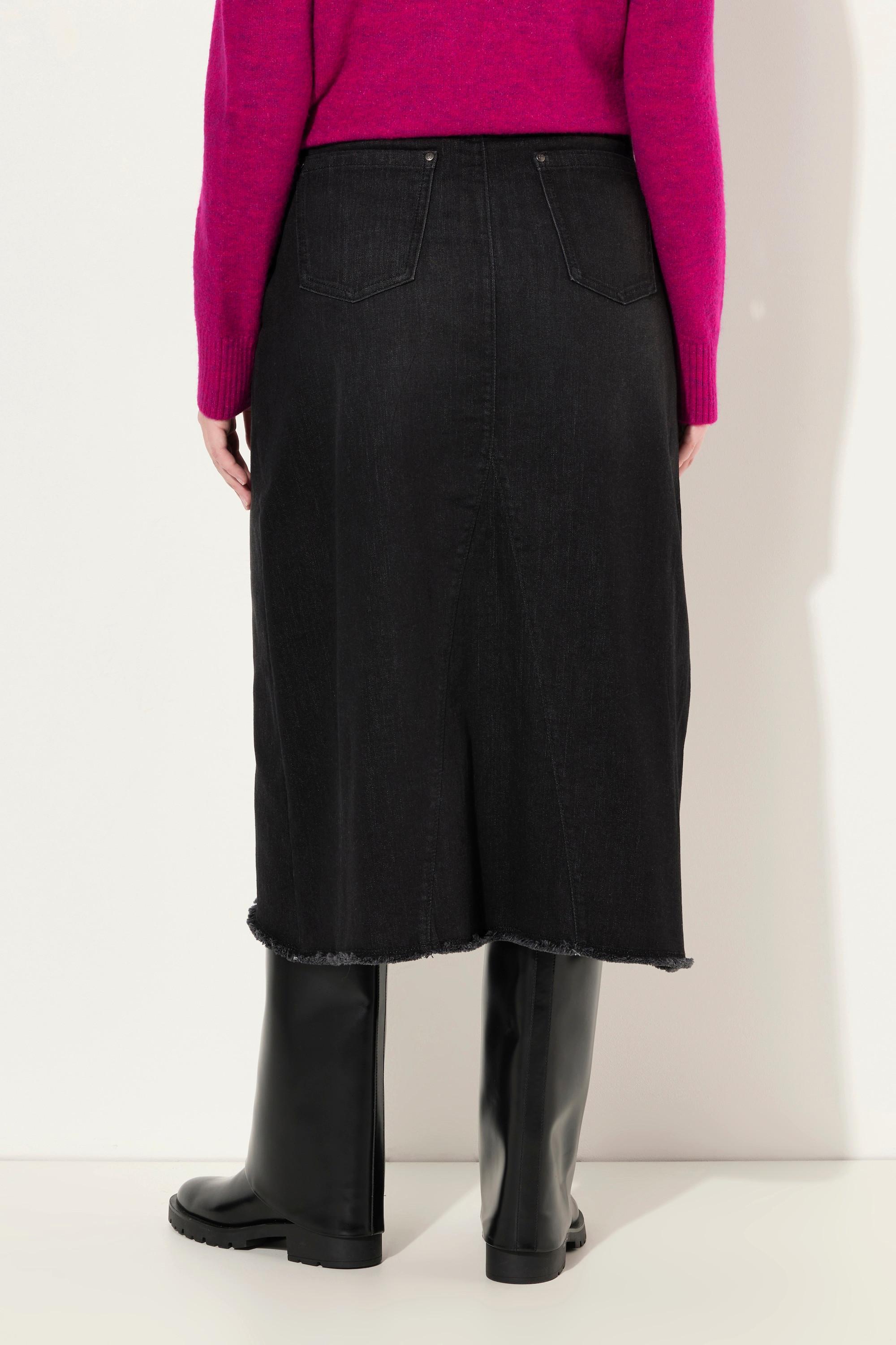 Ulla Popken Jeansrock, Saumschlitz, A-Linie, Fransensaum