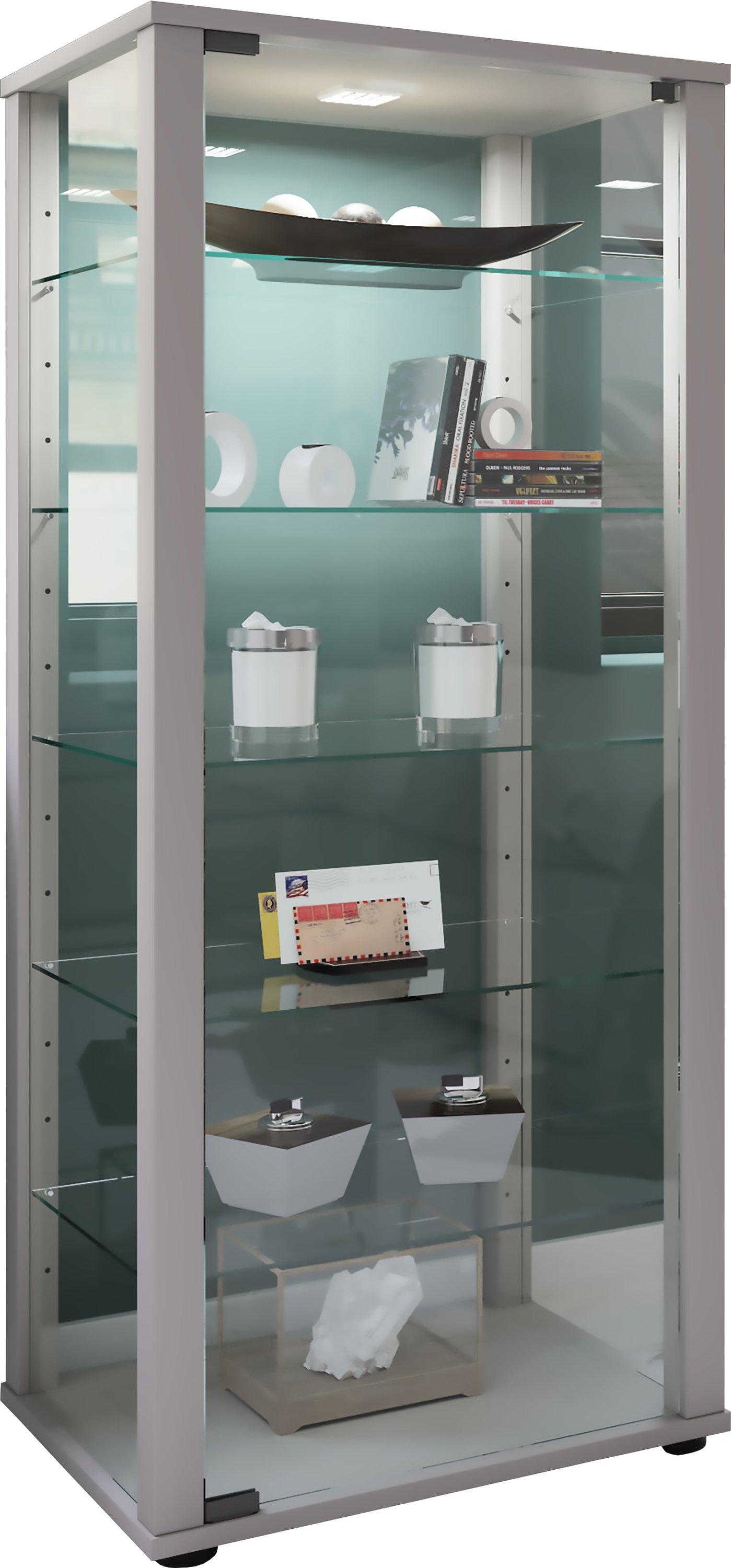 VCM Glasvitrine stehend | Vitrine Glas mit ESG-Sicherheitsglas | Maße ca. H. 115 x B. 50 x T. 38 cm | Standvitrine Glas | Modern und platzsparend | Glas