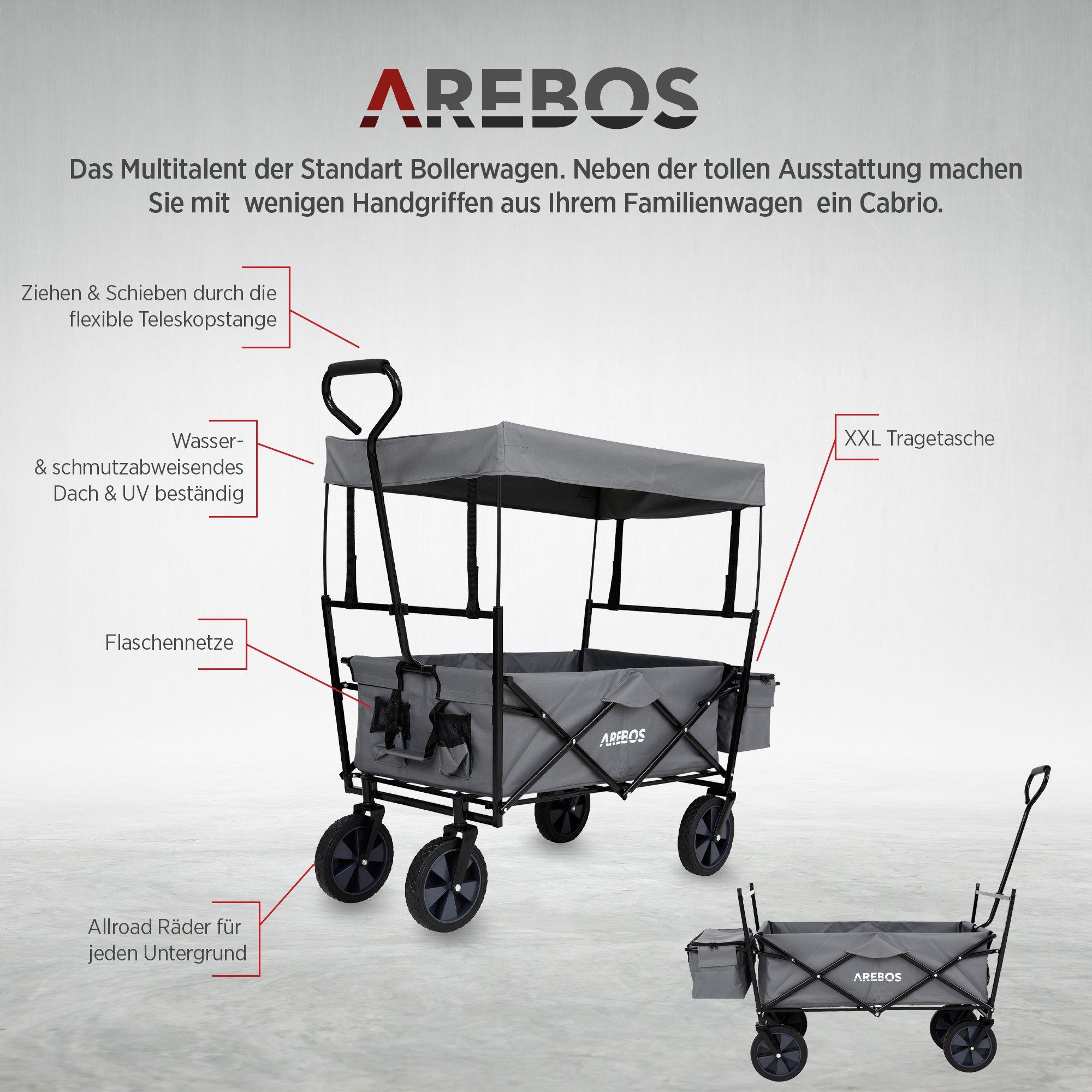 Arebos Bollerwagen mit Dach | Handwagen Transportkarre | Gerätewagen