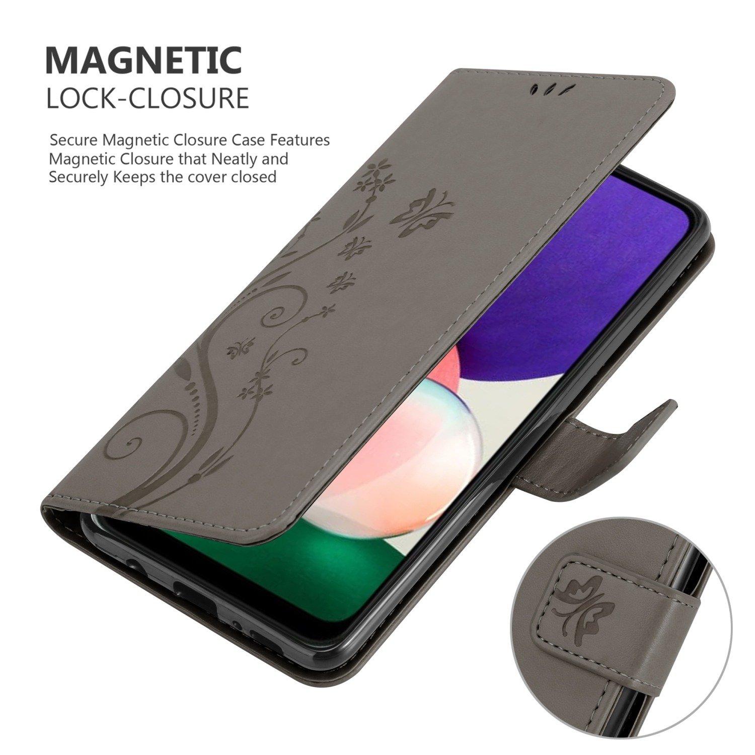 Cadorabo Hülle für Samsung Galaxy A22 5G Blumen Design Magnetverschluss