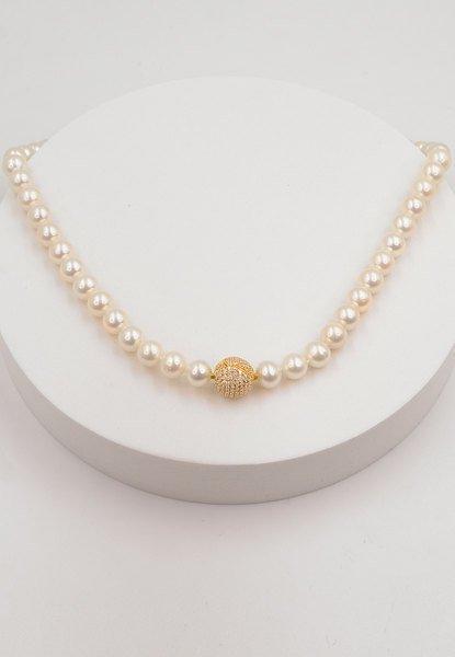 MUAU Schmuck Collier Silber 925 Süsswasserperle 8-9mm Zirkonia