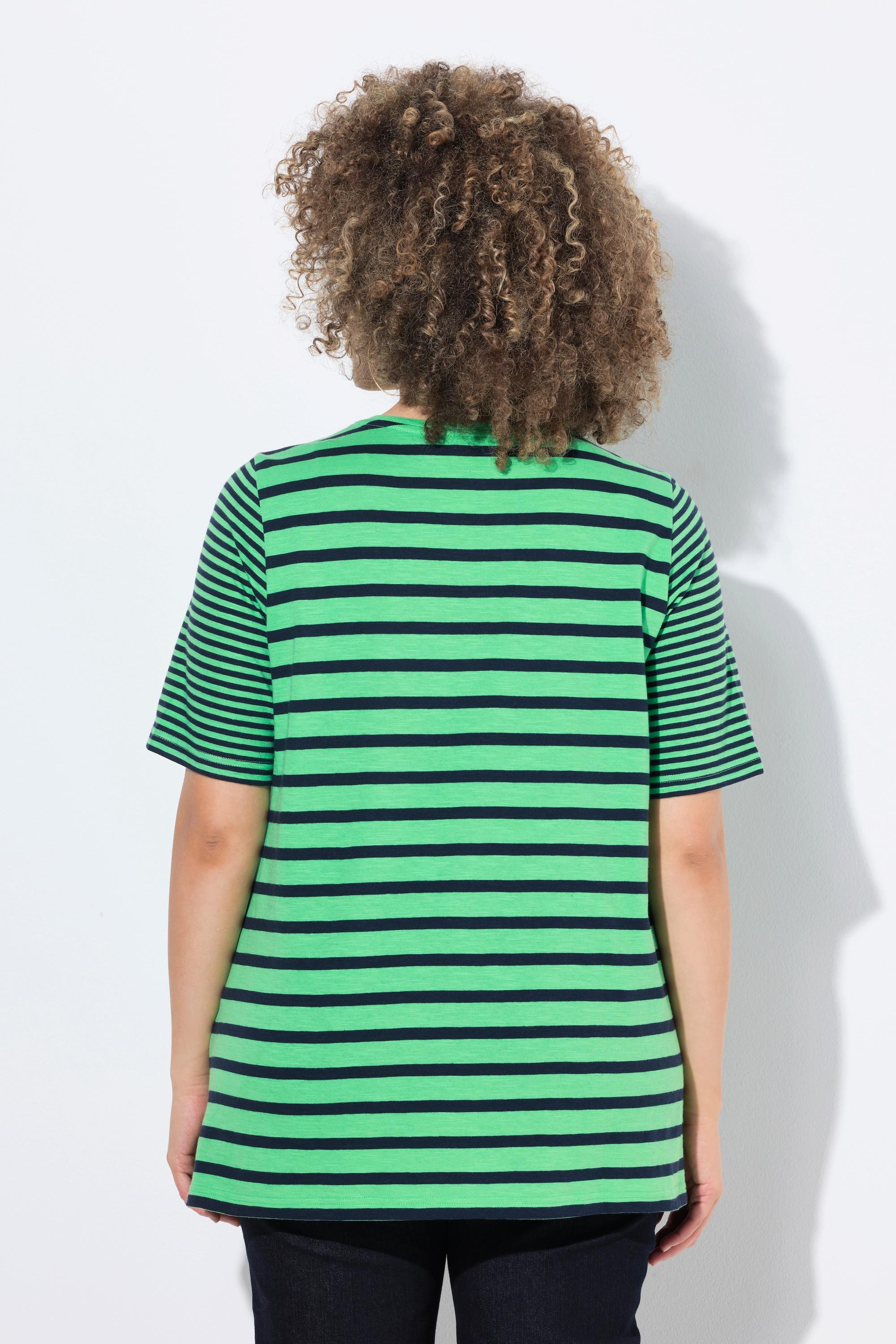 Ulla Popken Ringelmix A-Linie V-Ausschnitt Halbarm Shirt