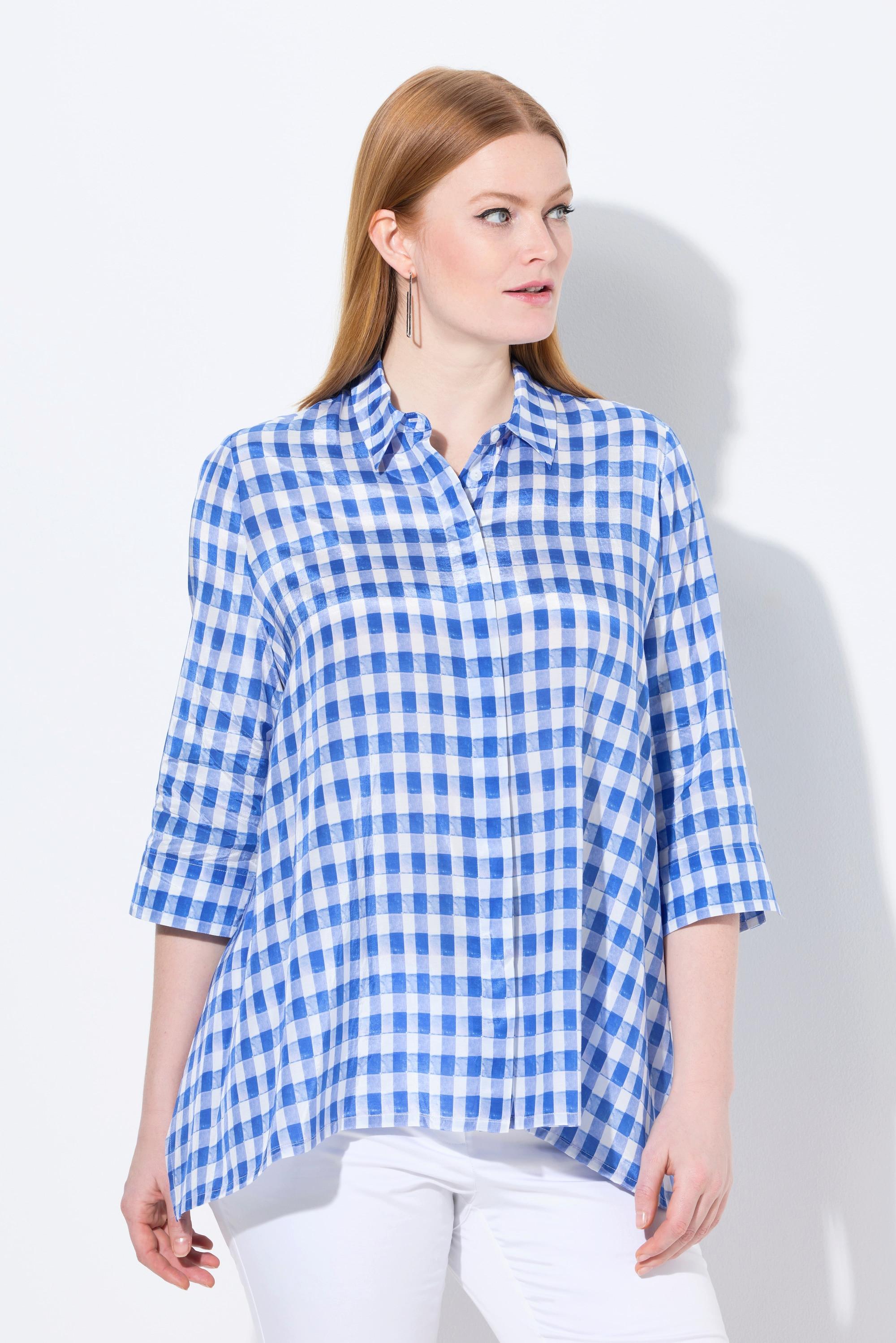 Ulla Popken Karobluse, Zipfelsaum, Oversized, Hemdkragen, 3/4-Arm