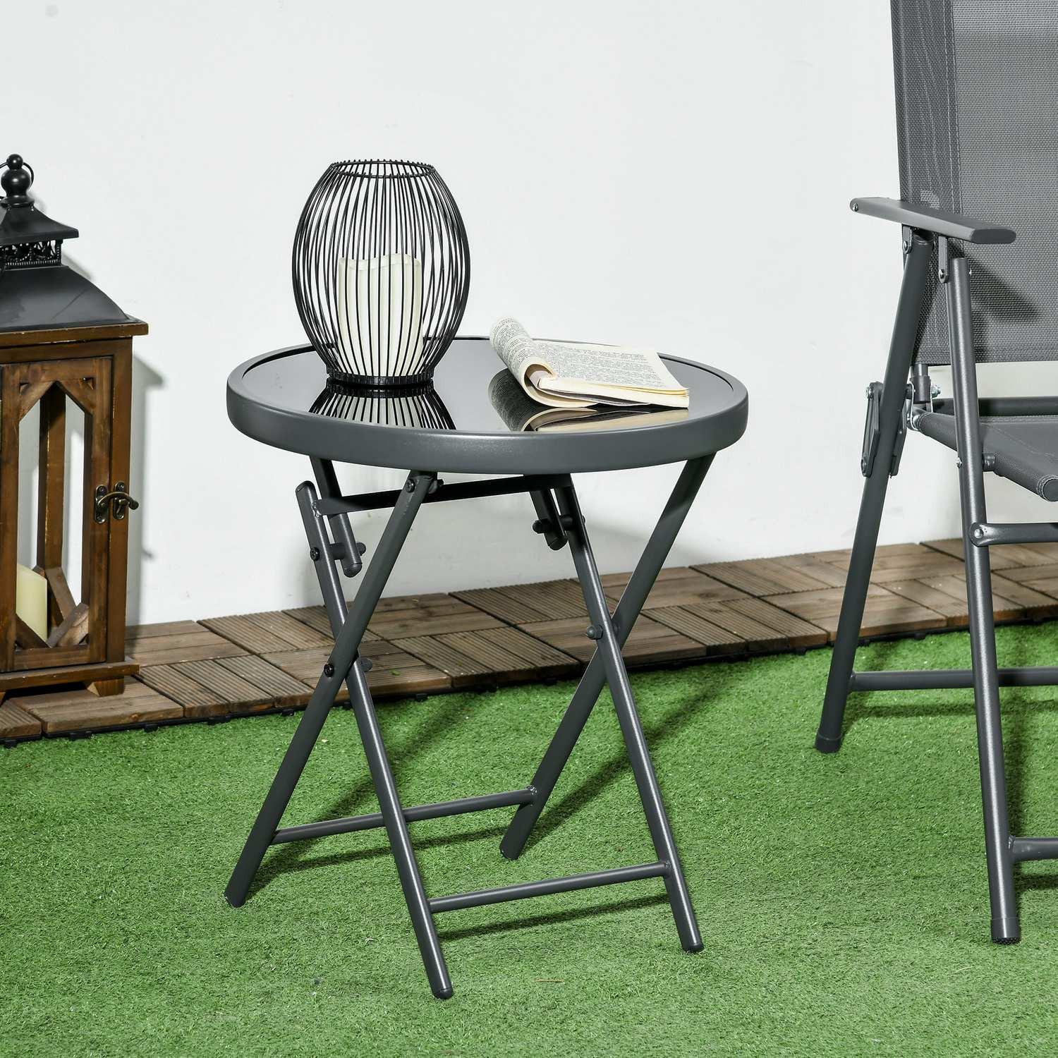Northio Outsnuuy Beistelltisch klappbar, Klapptisch aus Glas, kleiner Campingtisch, runder Sofatisch Balkontisch für Balkon Terrasse Wohnzimmer Büro, 45 x 45 x 50 cm, Schwarz