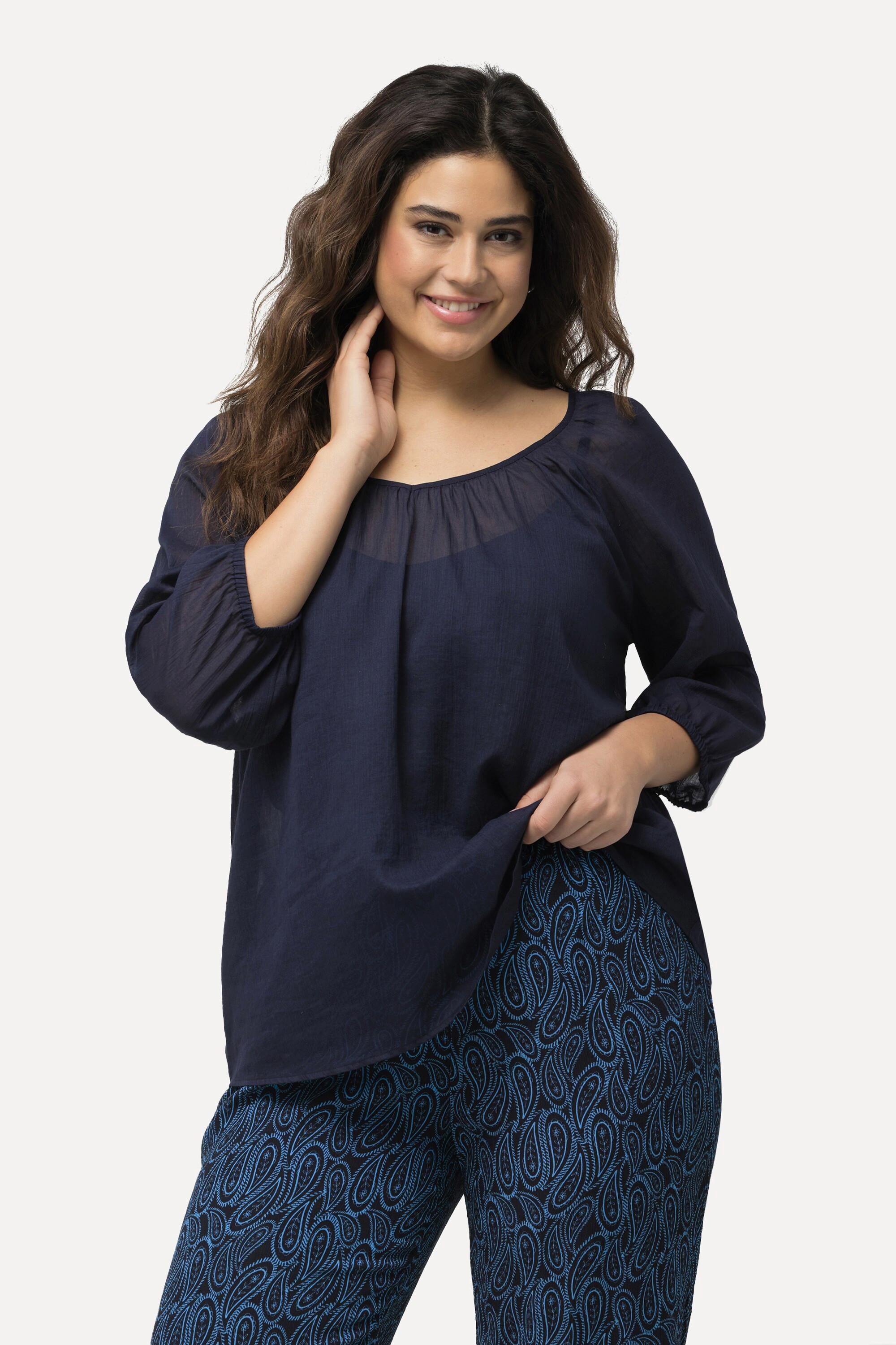 Ulla Popken Bluse floraler Druck V-Ausschnitt 3/4-Arm