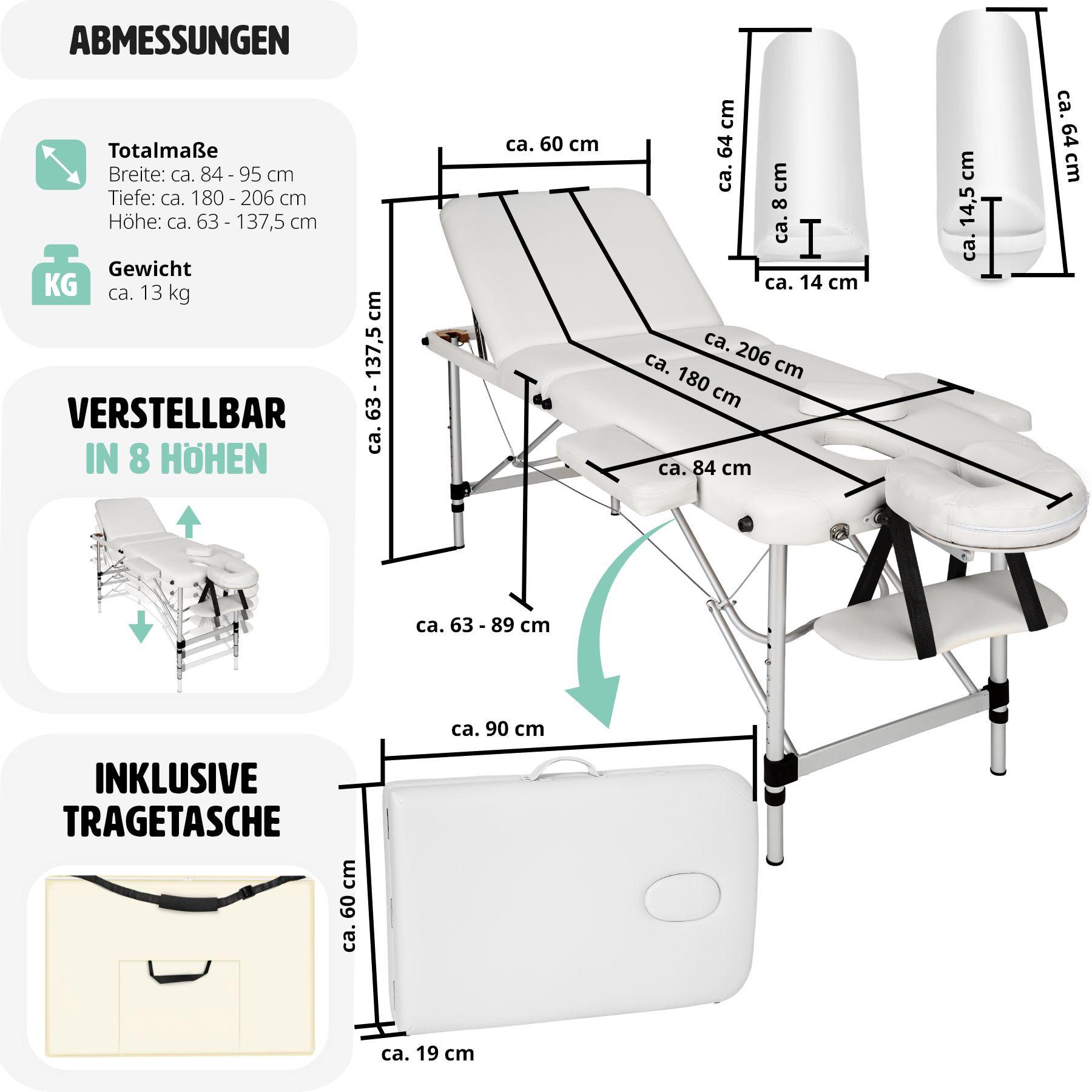 Tectake 3 Zonen Massageliege mit 5cm Polsterung, Rollen und Aluminiumgestell