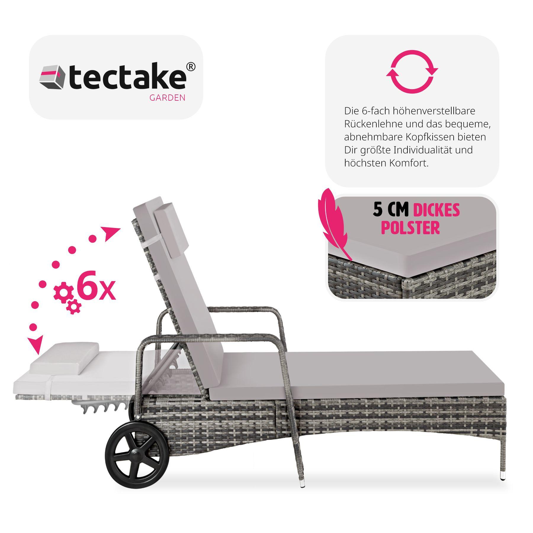 Tectake Sonnenliege Rattan mit Rollen