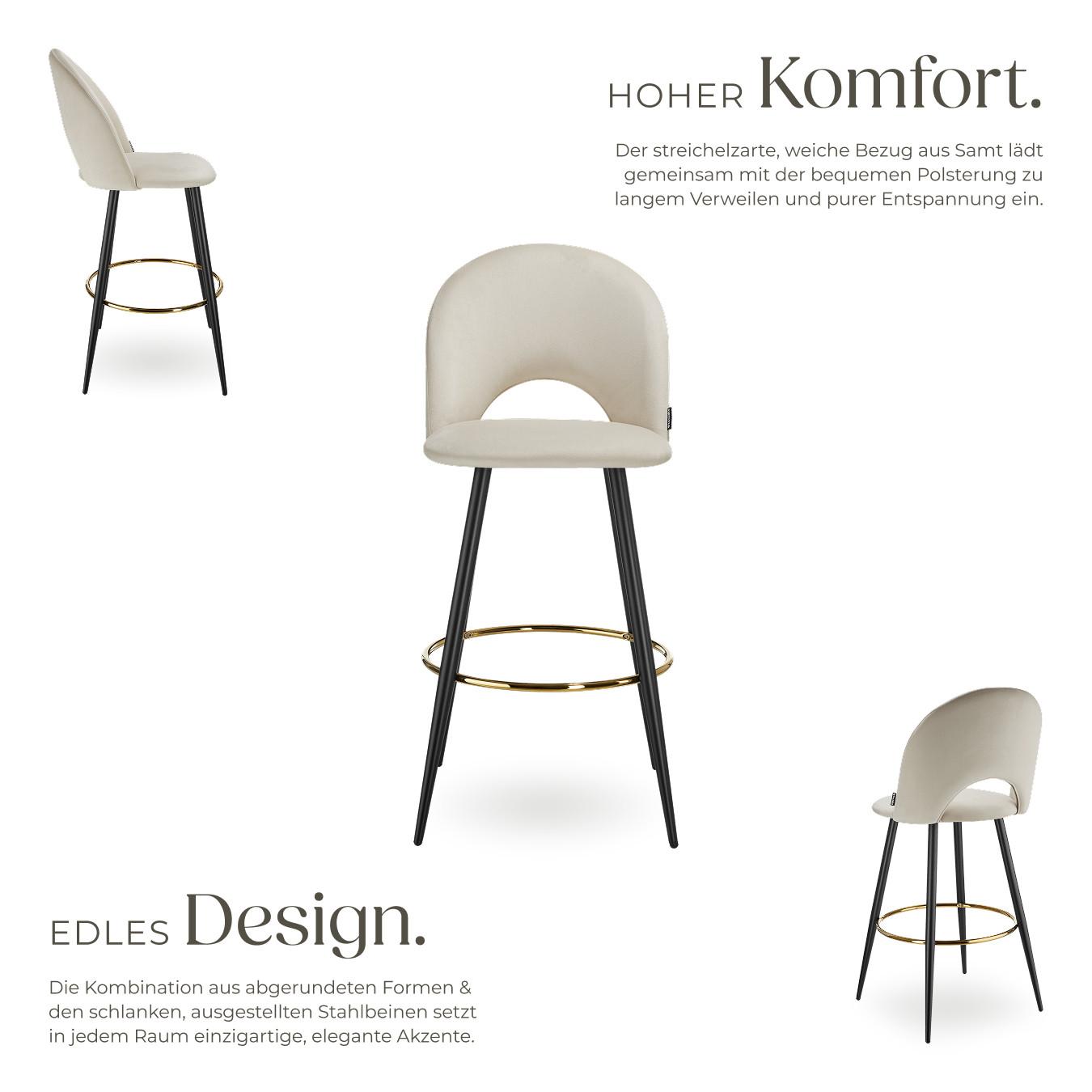 Tectake Barstuhl Sachel mit Rückenlehne, Samtoptik 4er Set