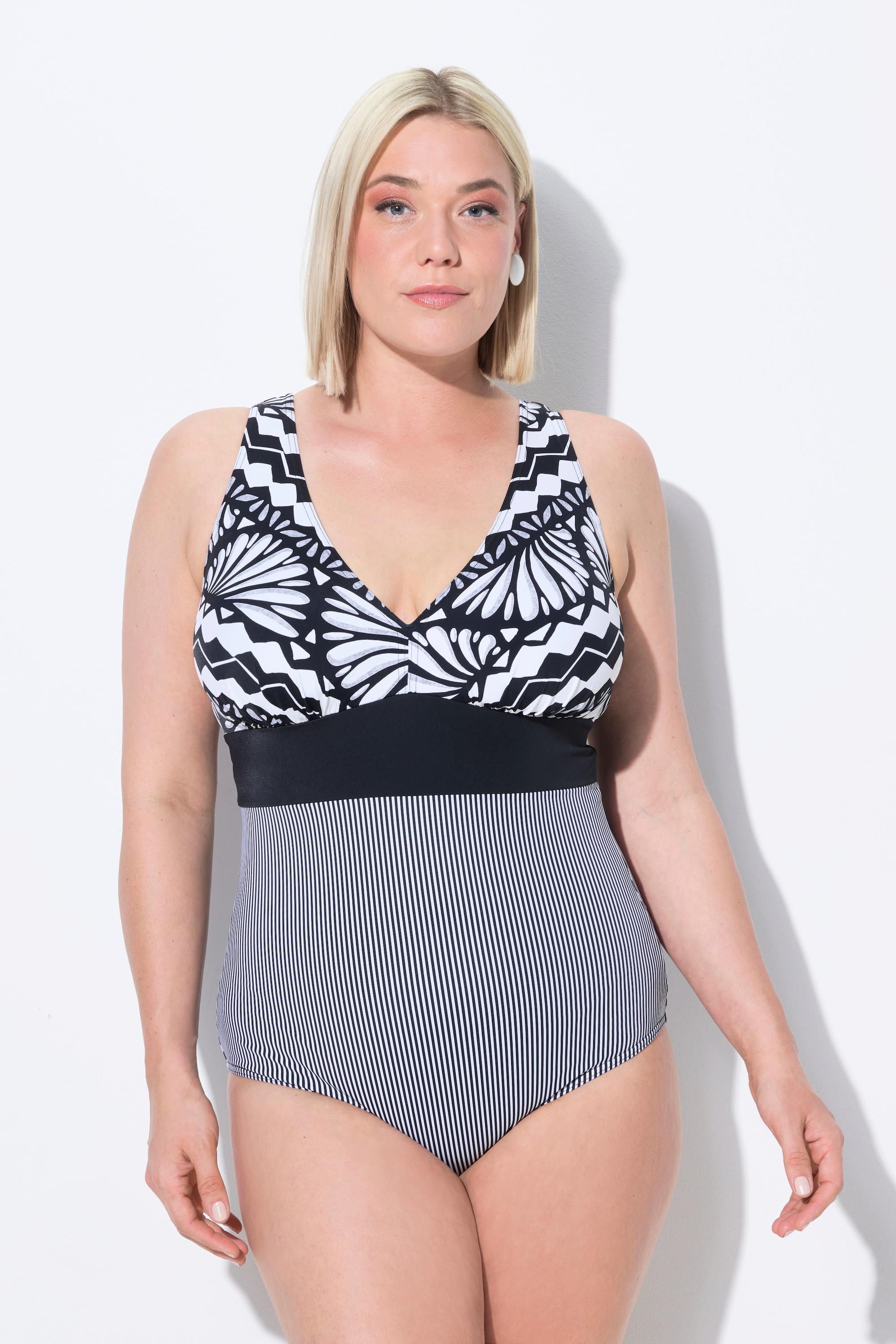 Ulla Popken Badeanzug, Zierband, Softcups, recycelt