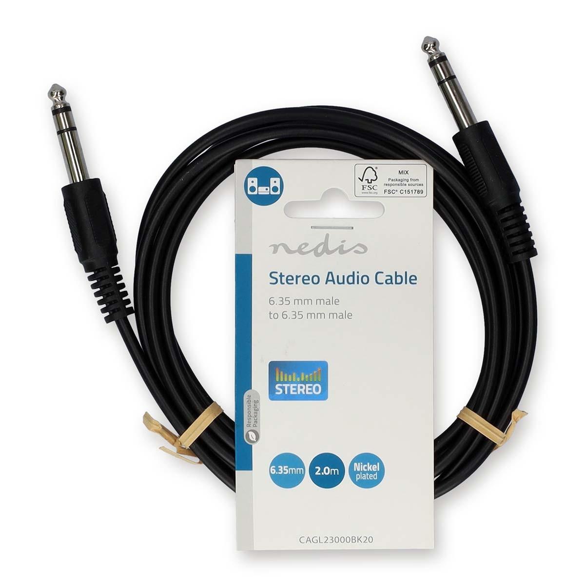 Nedis Stereo-Audiokabel | 6,35 mm Hane | 6,35 mm Hane | Nickelplaterad | 2,00 m | Rund | Svart | Etikett
