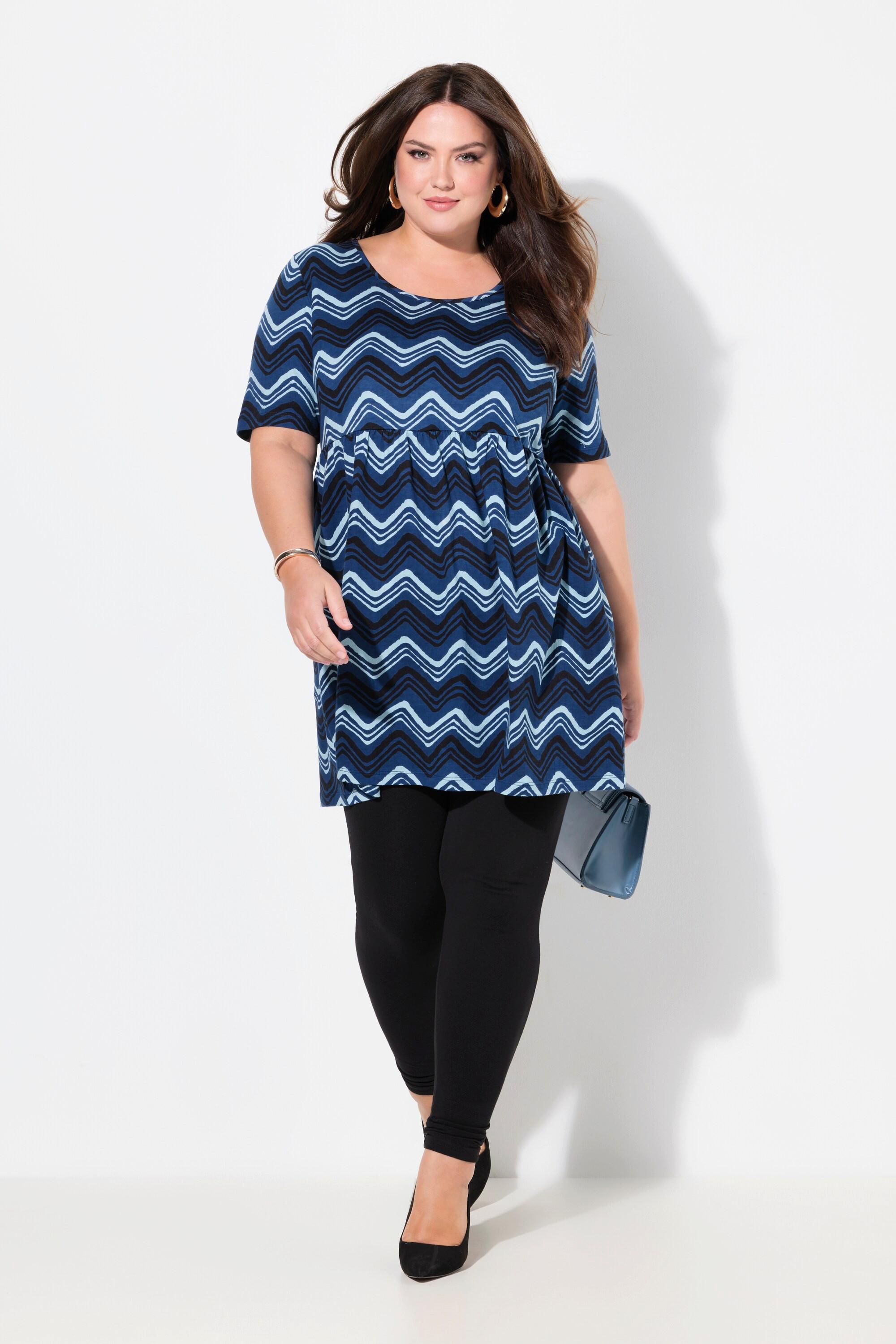 Ulla Popken Longshirt Zackenmuster A-Linie Rundhals 3/4-Arm