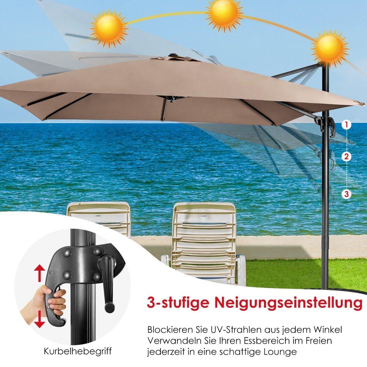 Northix Terrassenschirm mit 3 Neigungseinstellungen für Gärten Terrassen 300 x 300 x 273 cm Kaffeebraun