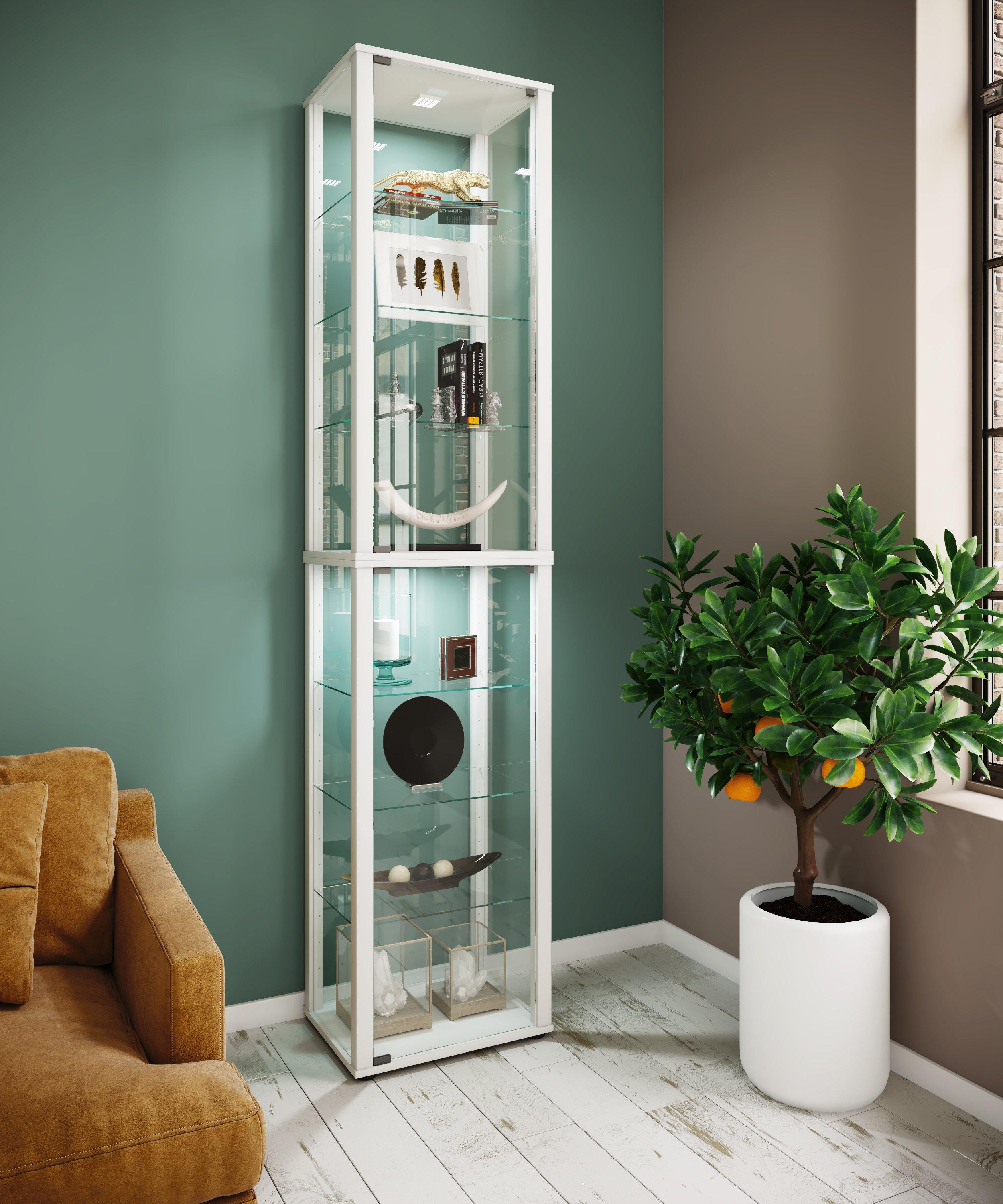 VCM Glasvitrine stehend | Vitrine Glas mit ESG-Sicherheitsglas | Maße ca. H. 227 x B. 50 x T. 38 cm | Standvitrine Glas | Modern und platzsparend | Glas