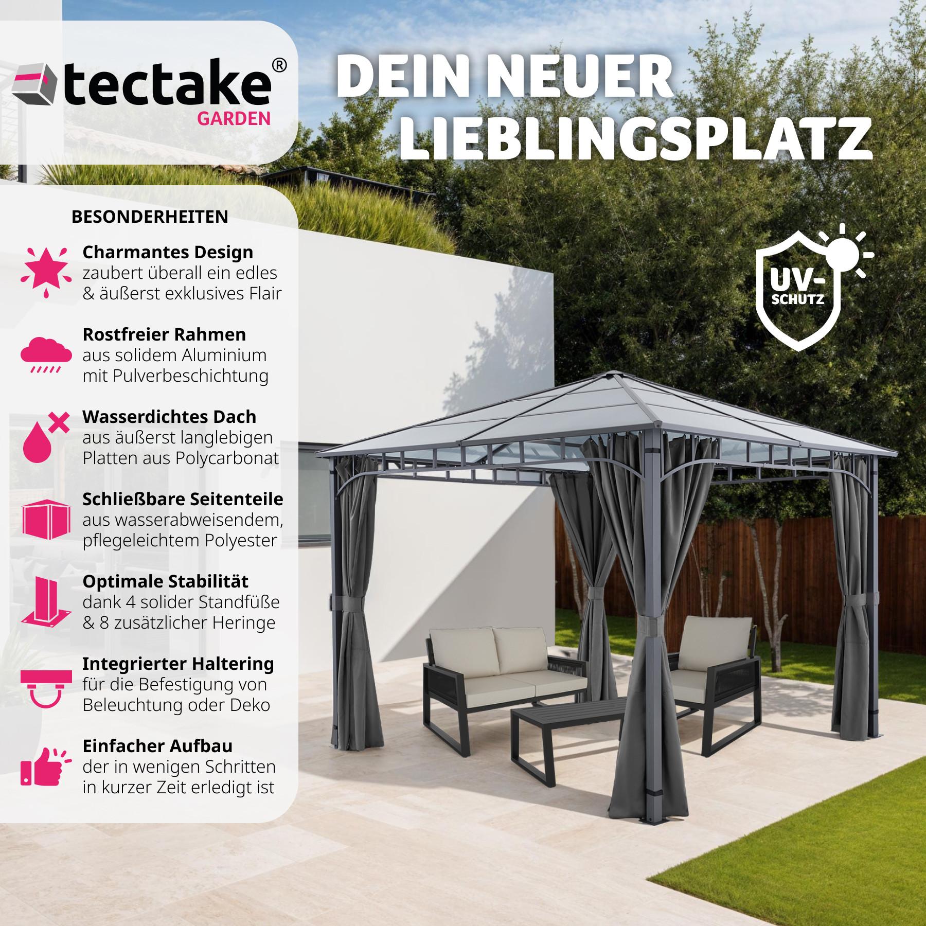 Tectake Gartenpavillon lichtdurchlässiges Dach aus Polycarbonat-Platten