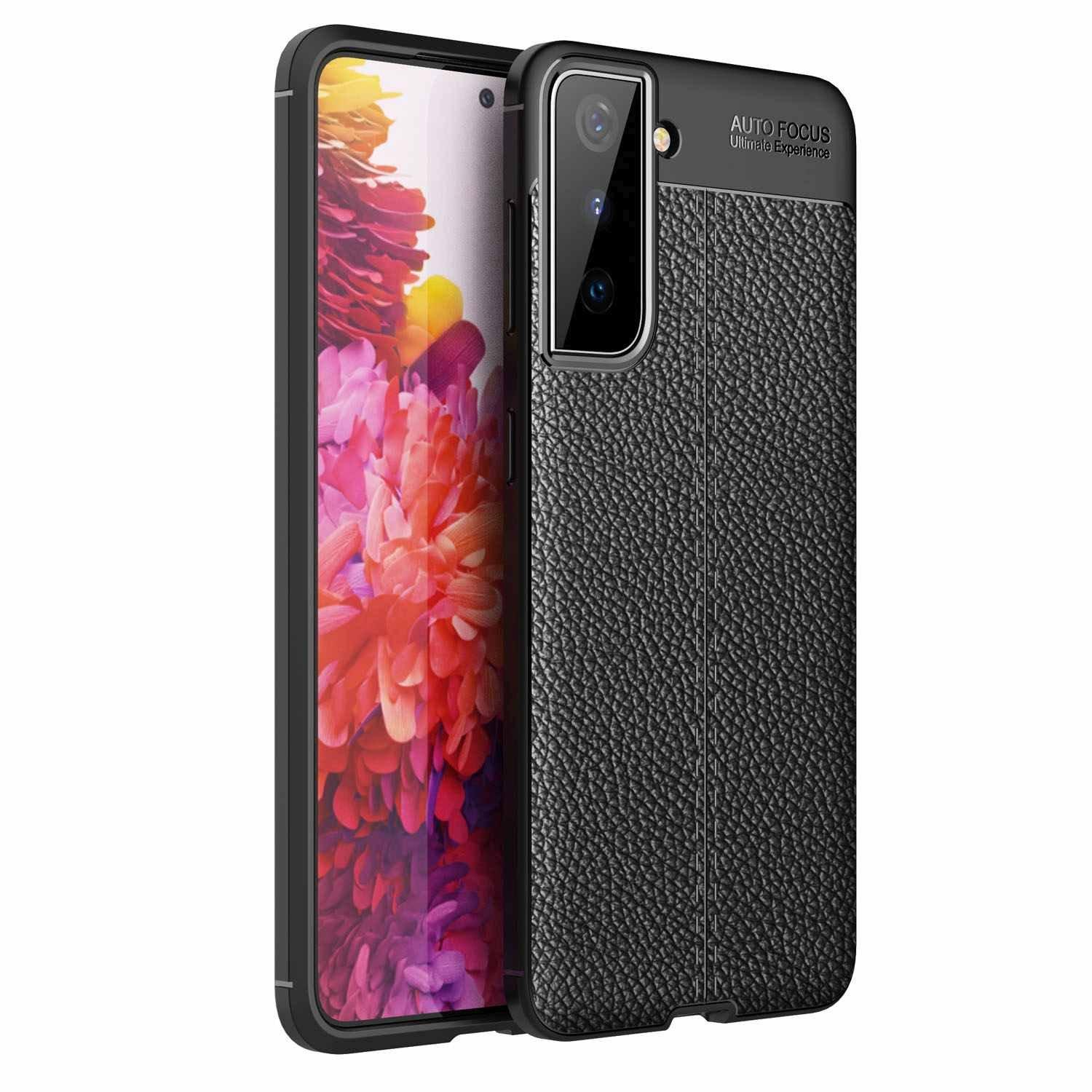 Cadorabo Hülle für Samsung Galaxy S21 PLUS TPU Silikon mit Kunstleder-Applikation