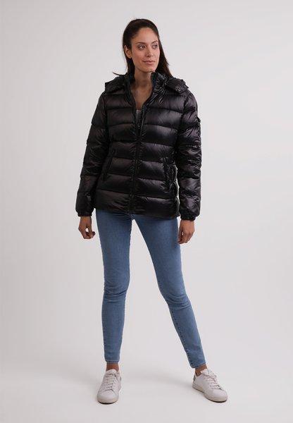 CASH-MERE.CH Daunenjacke mit Kapuze und Kaschmirfutter in glänzender Optik