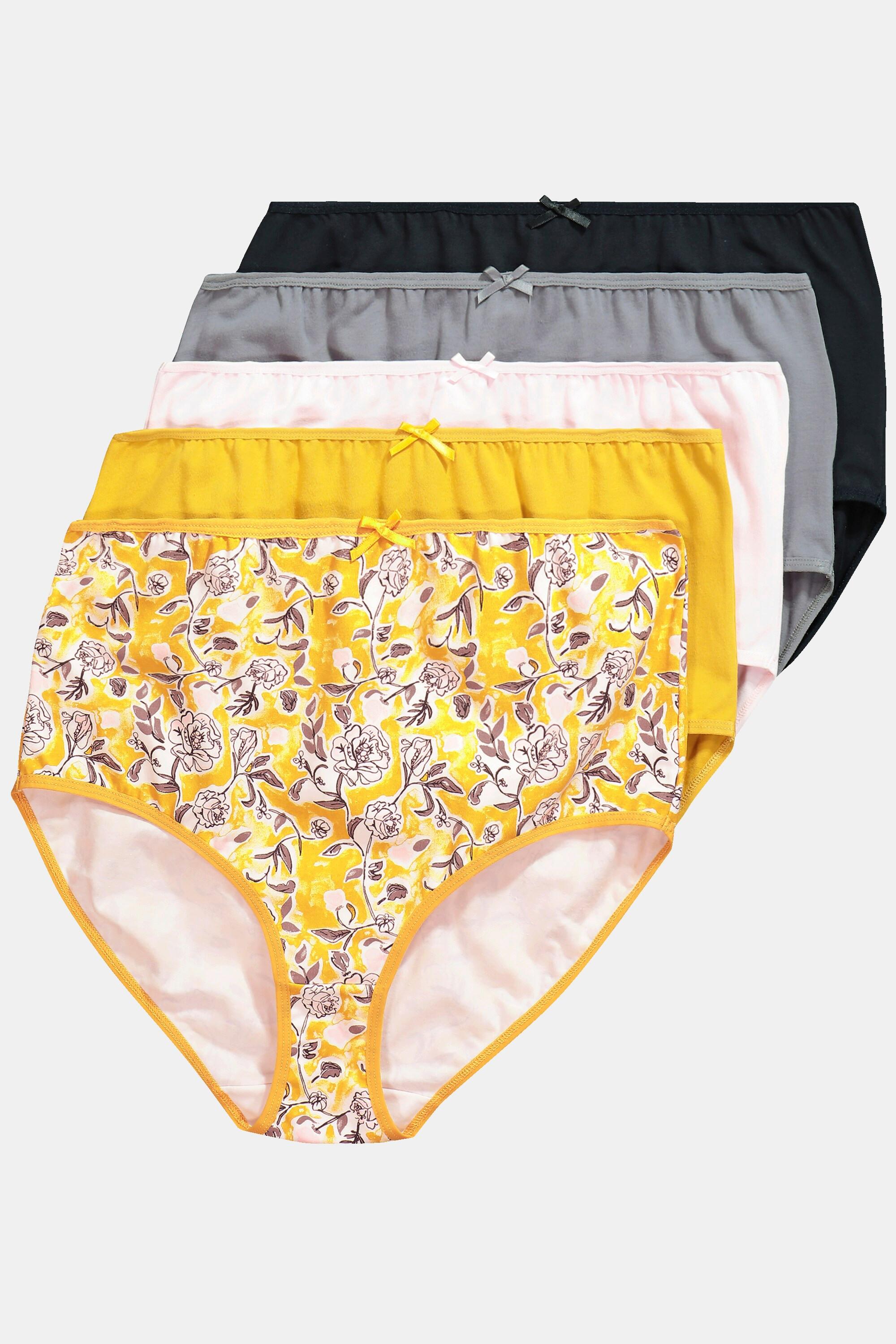 Ulla Popken Maxislips, 5er-Pack, Blüten/einfarbig